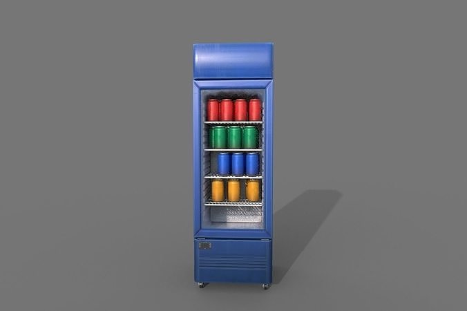 Cool stand fridge set with cans include brand and blank model Low-poly 3D model 2