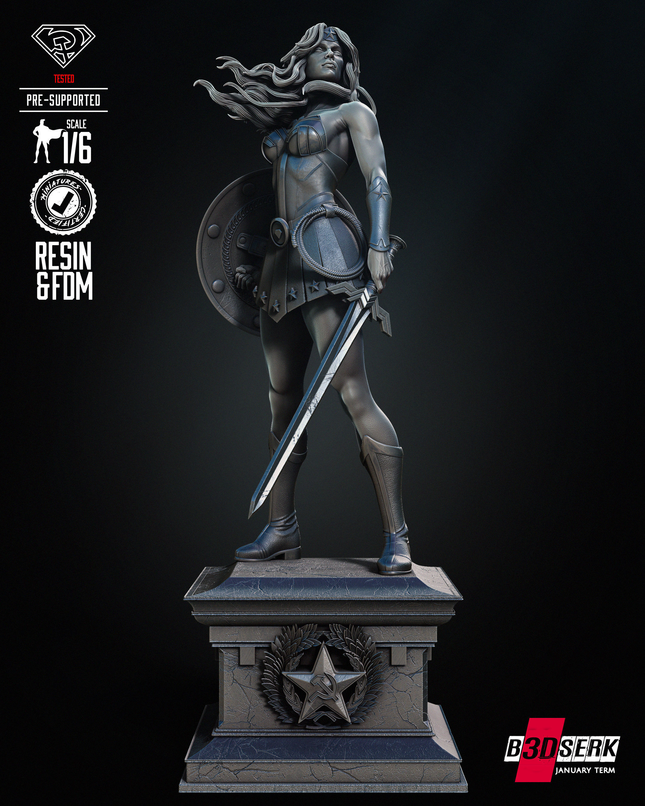 Red Son Wonder Woman Sculpture Tested for 3D printing 3D print model_24