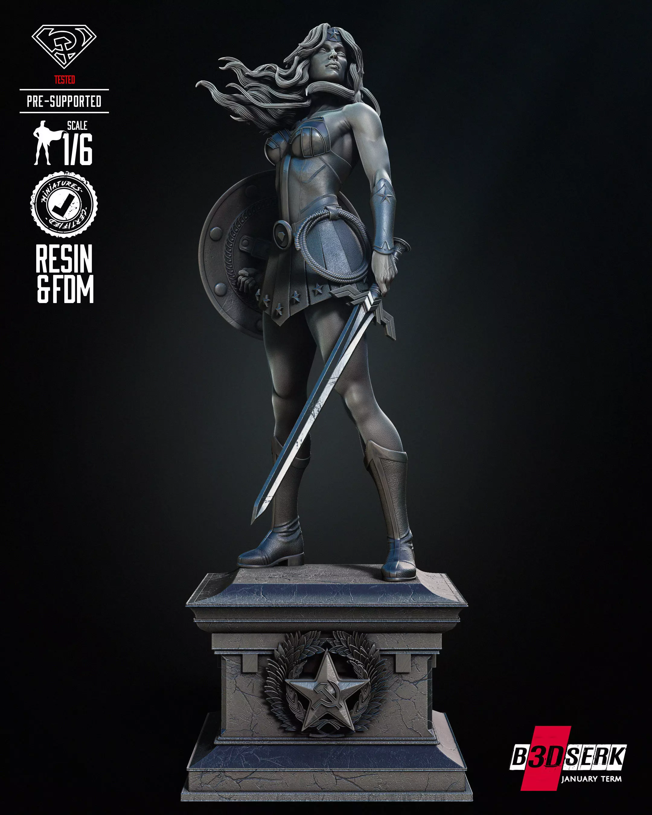 Red Son Wonder Woman Sculpture Tested for 3D printing 3D print model_0