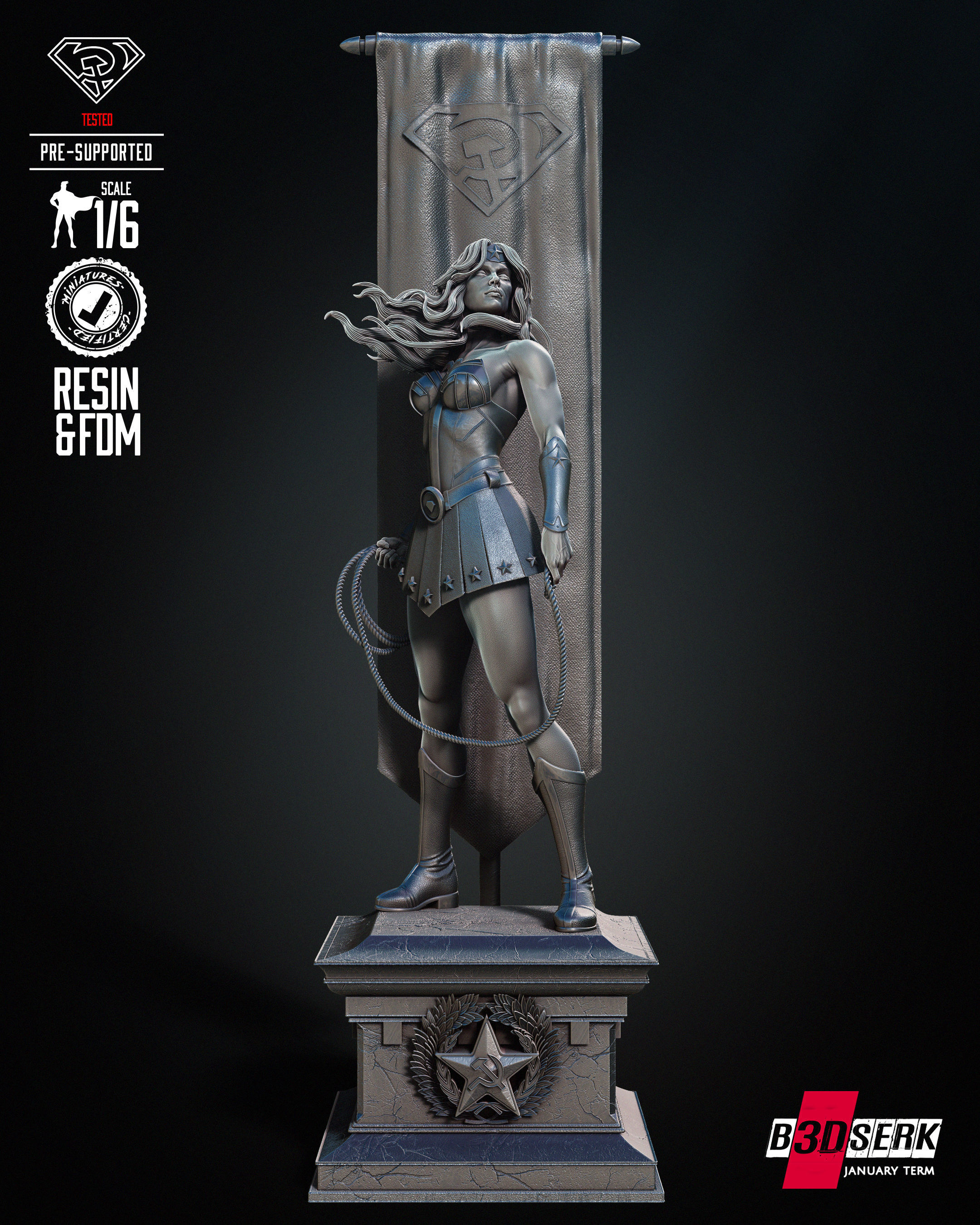 Red Son Wonder Woman Sculpture Tested for 3D printing 3D print model_11