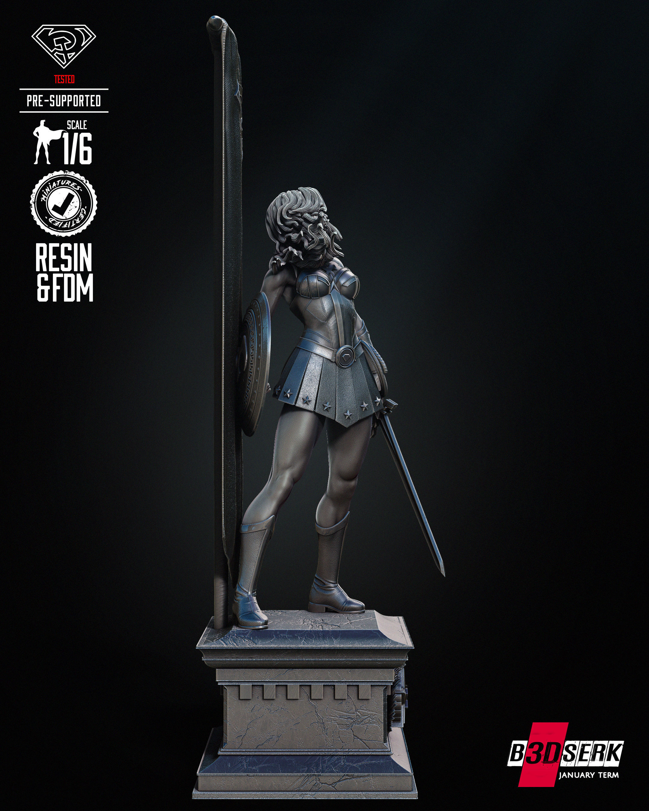 Red Son Wonder Woman Sculpture Tested for 3D printing 3D print model_12