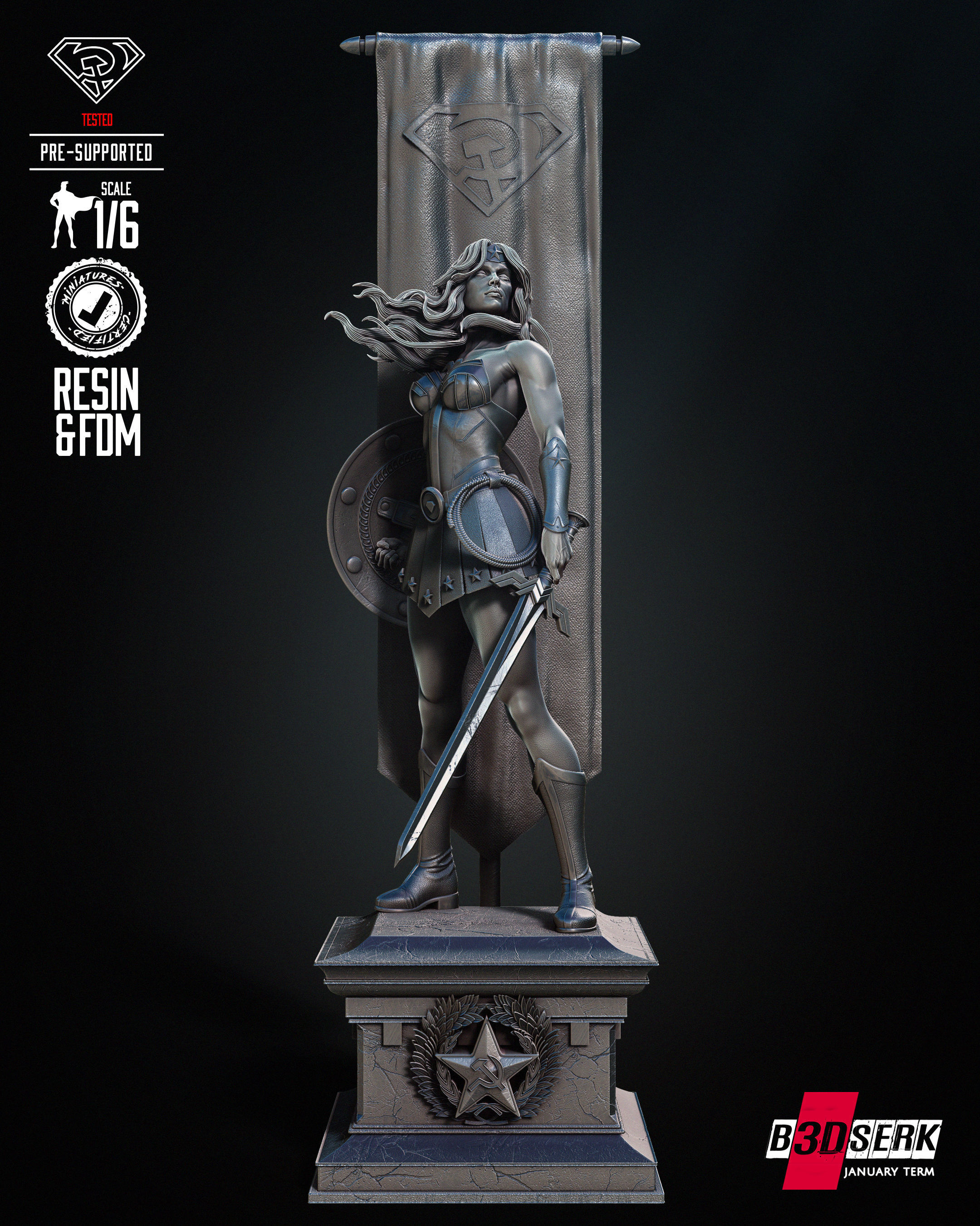 Red Son Wonder Woman Sculpture Tested for 3D printing 3D print model_19