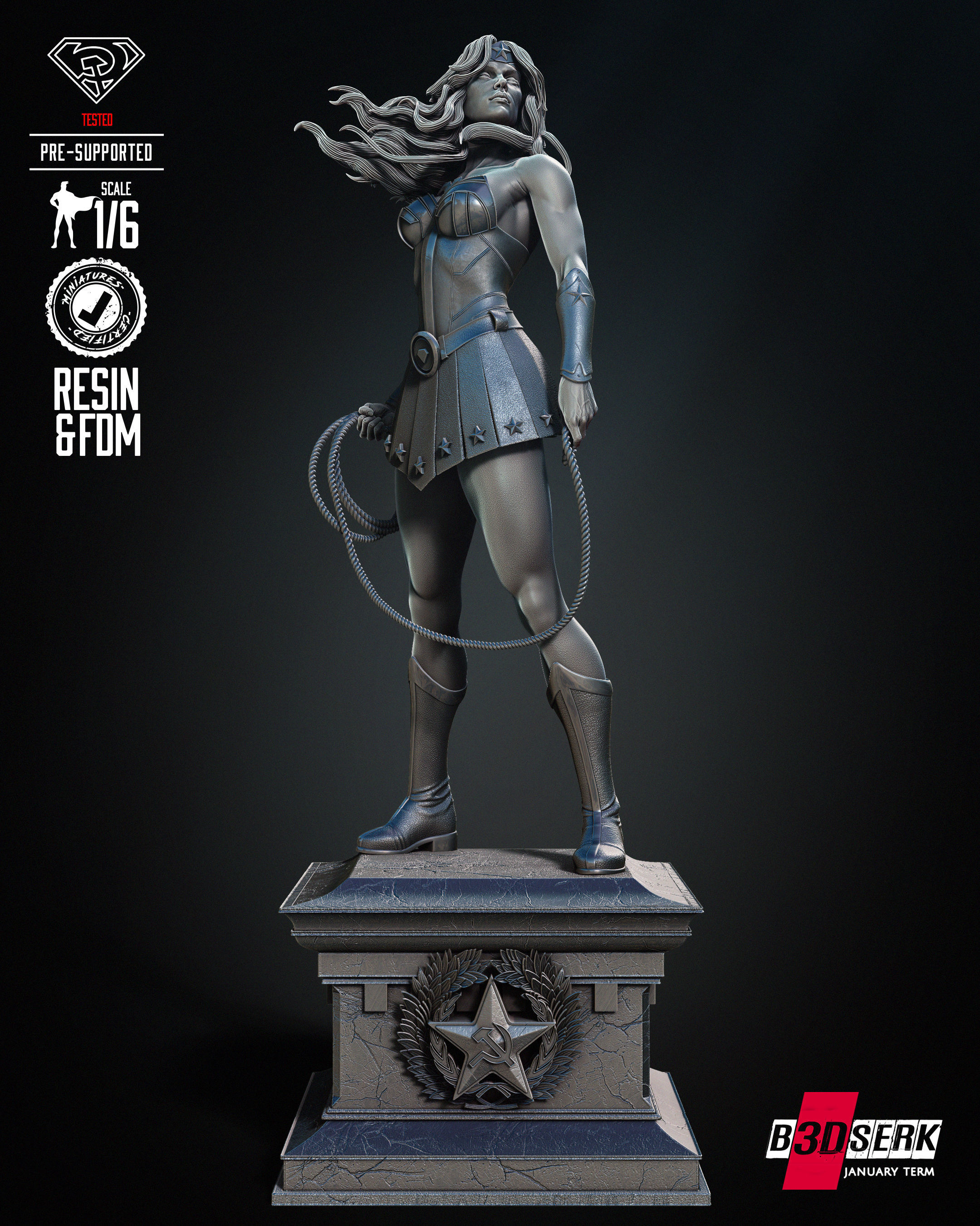 Red Son Wonder Woman Sculpture Tested for 3D printing 3D print model_1