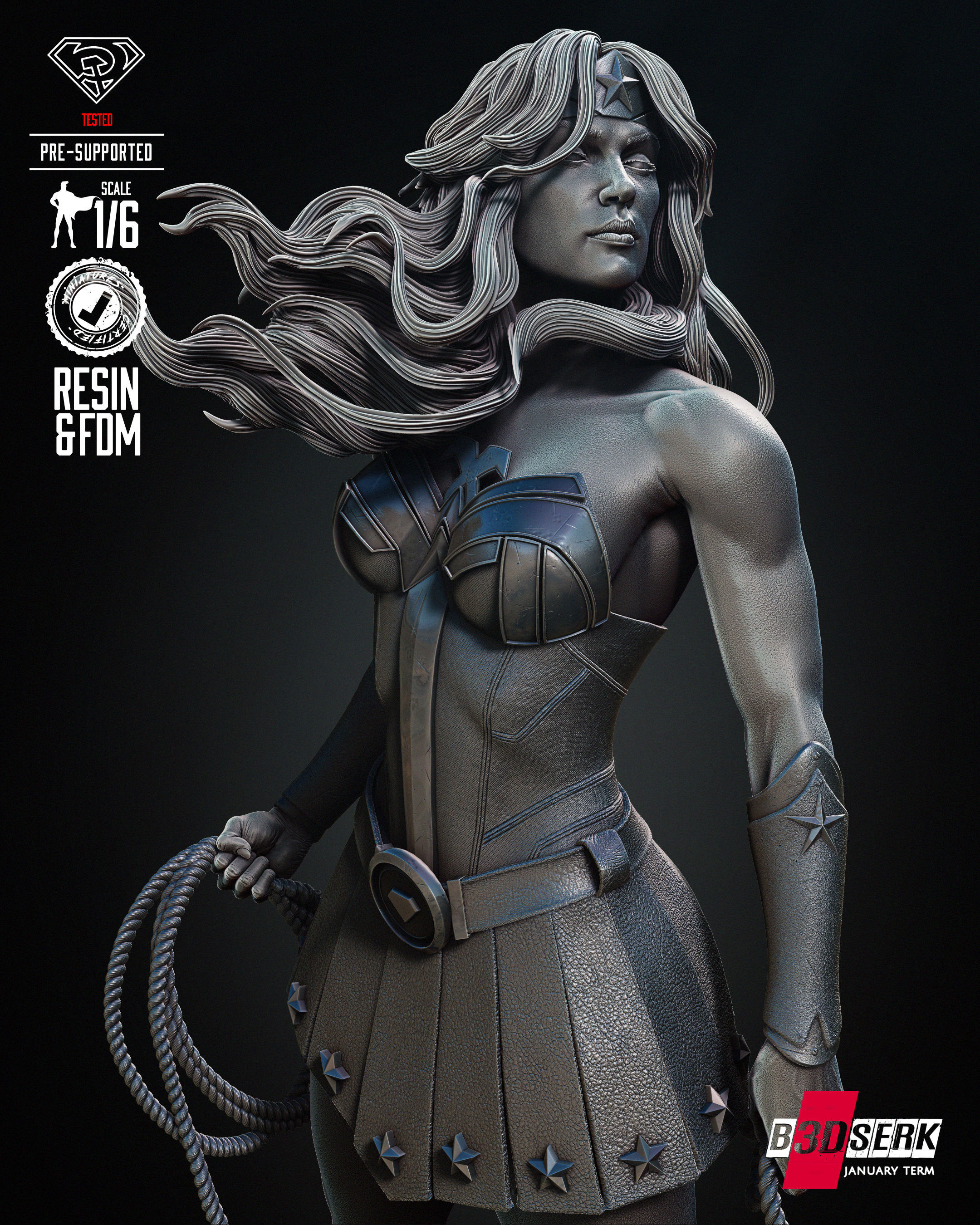 Red Son Wonder Woman Sculpture Tested for 3D printing 3D print model_40