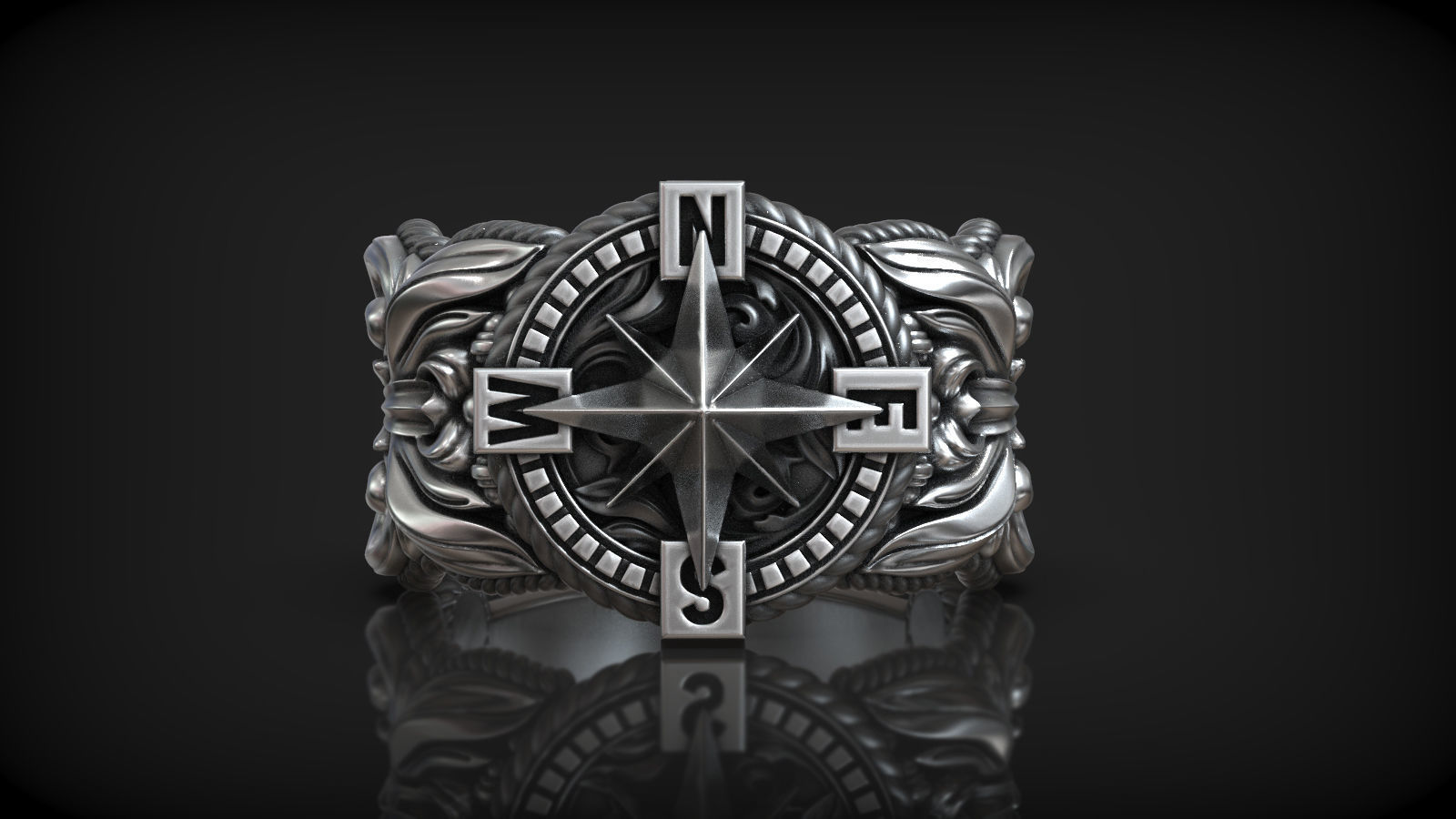 Windrose Star Compass Nautical Map Pattern Ring 3D print model_1