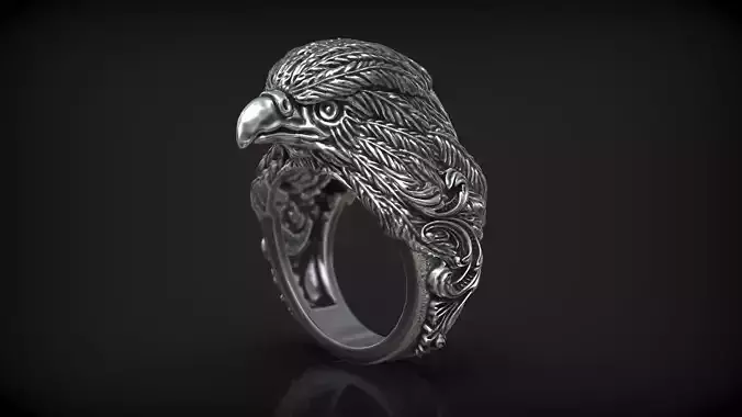 Wild Eagle Head Rococco Floral Ornamental Men Ring