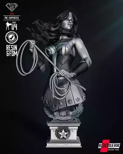 B3DSERK Red Son Wonder Woman Bust Tested for 3D printing