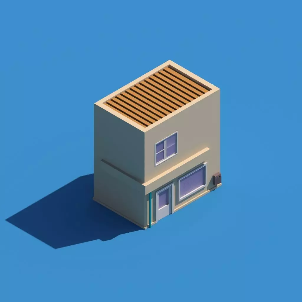 residential building M1 V2 low poly builder - house two floors  Low-poly 3D model_0
