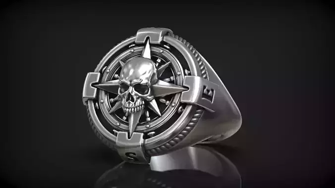 Windrose Compass Steering Wheel Skull Head Signet 3D print model