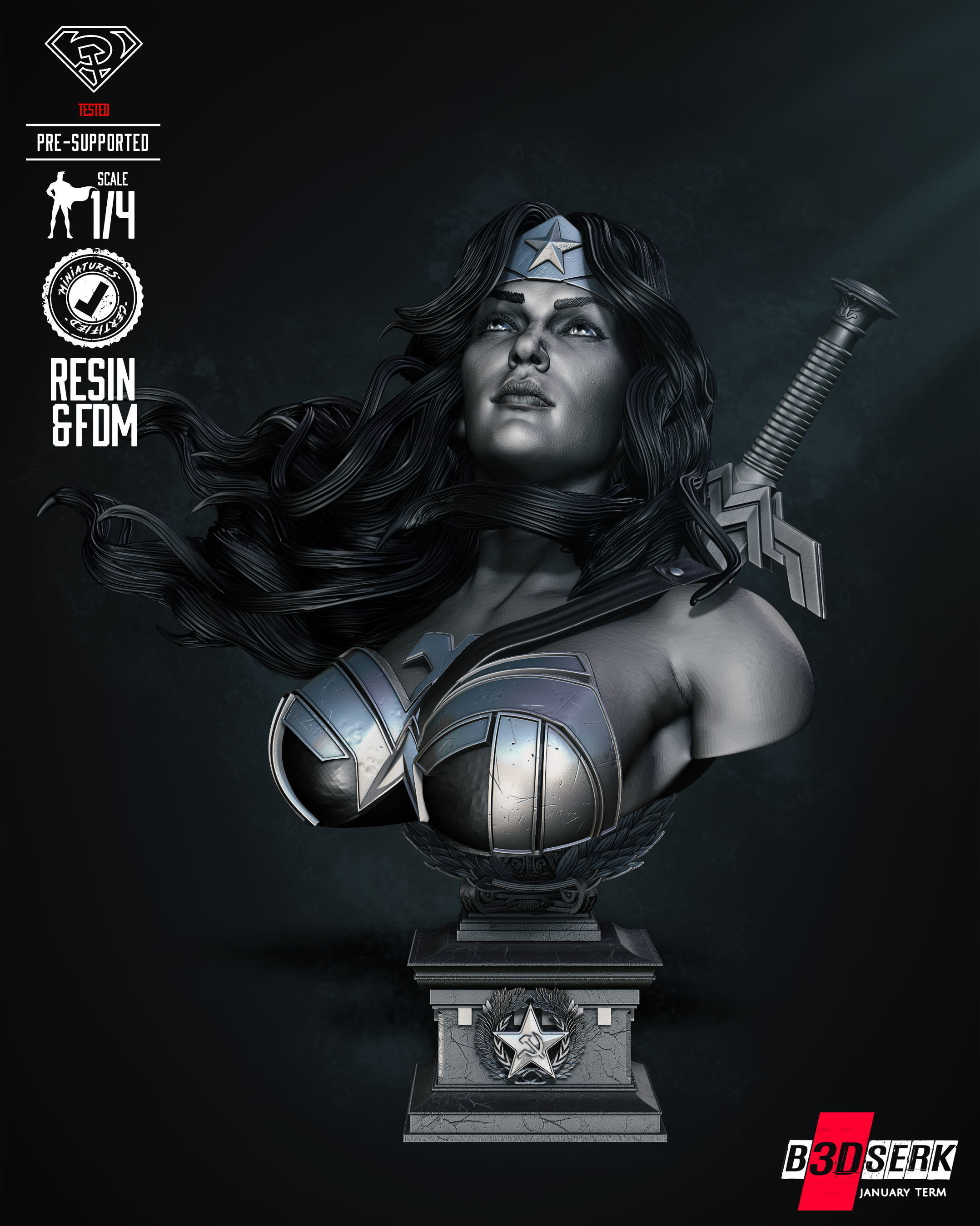 B3DSERK Red Son Wonder Woman Bust Tested for 3D printing 3D print model_29