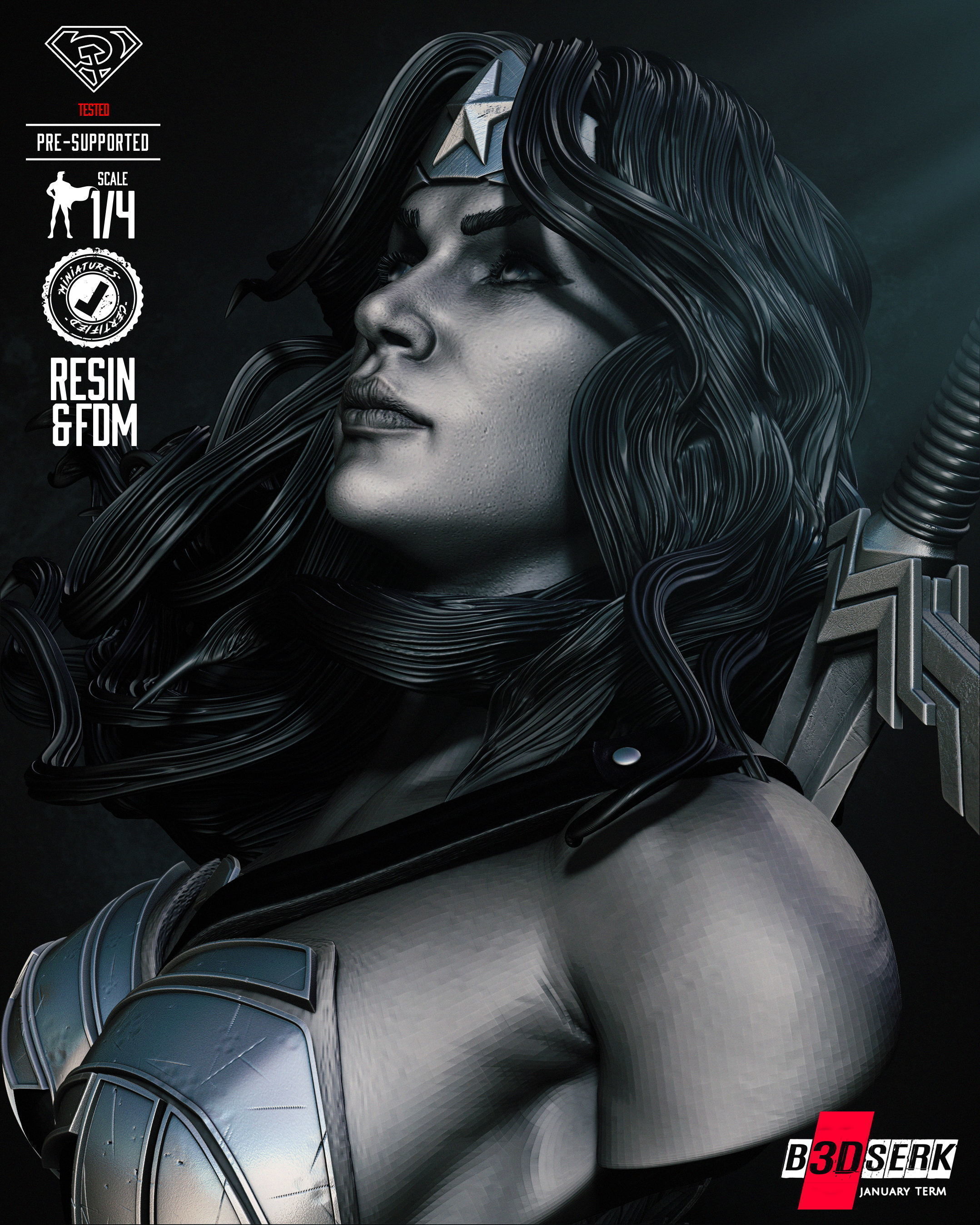 B3DSERK Red Son Wonder Woman Bust Tested for 3D printing 3D print model_4