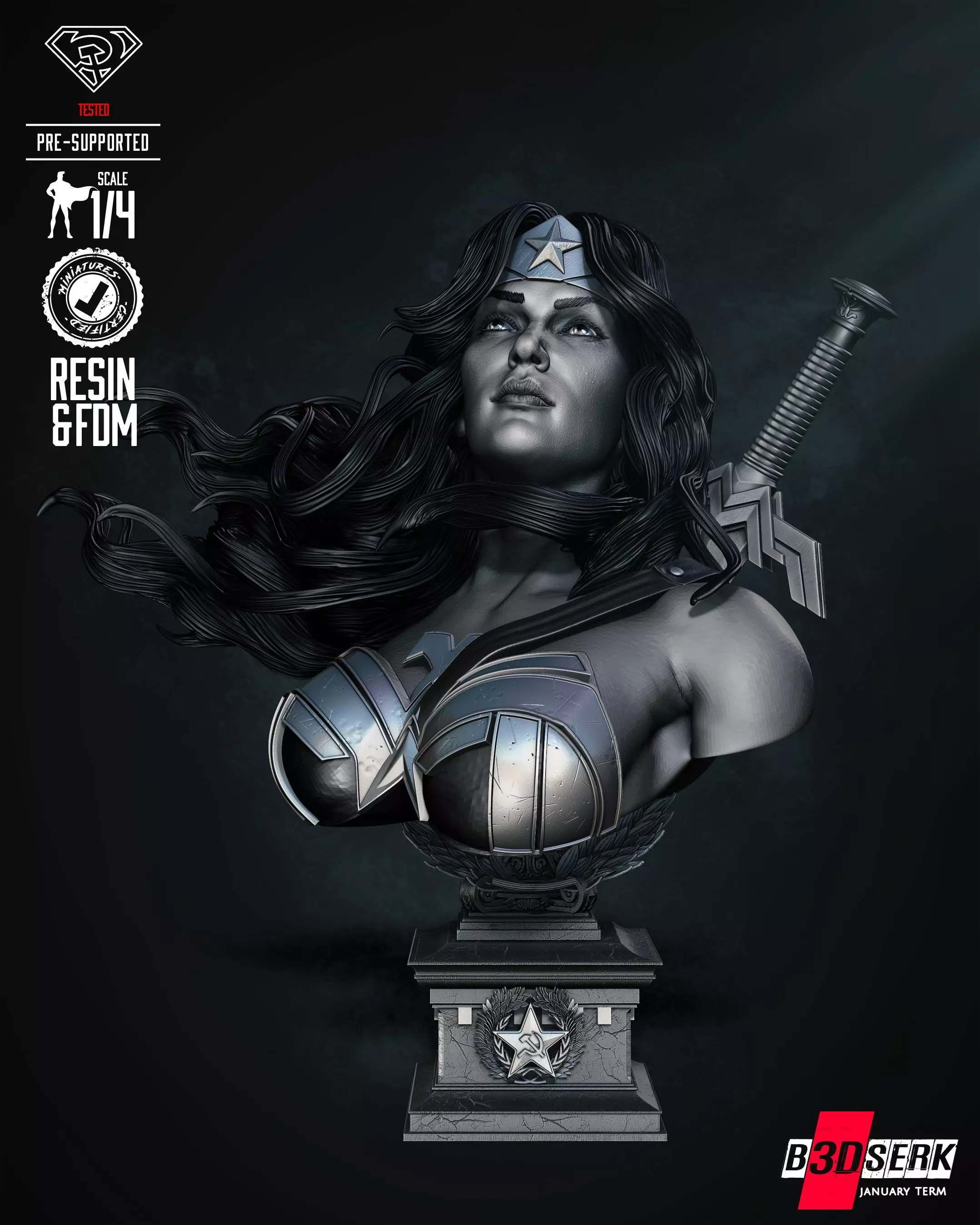 B3DSERK Red Son Wonder Woman Bust Tested for 3D printing 3D print model_0