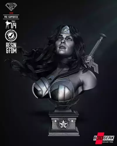 B3DSERK Red Son Wonder Woman Bust Tested for 3D printing