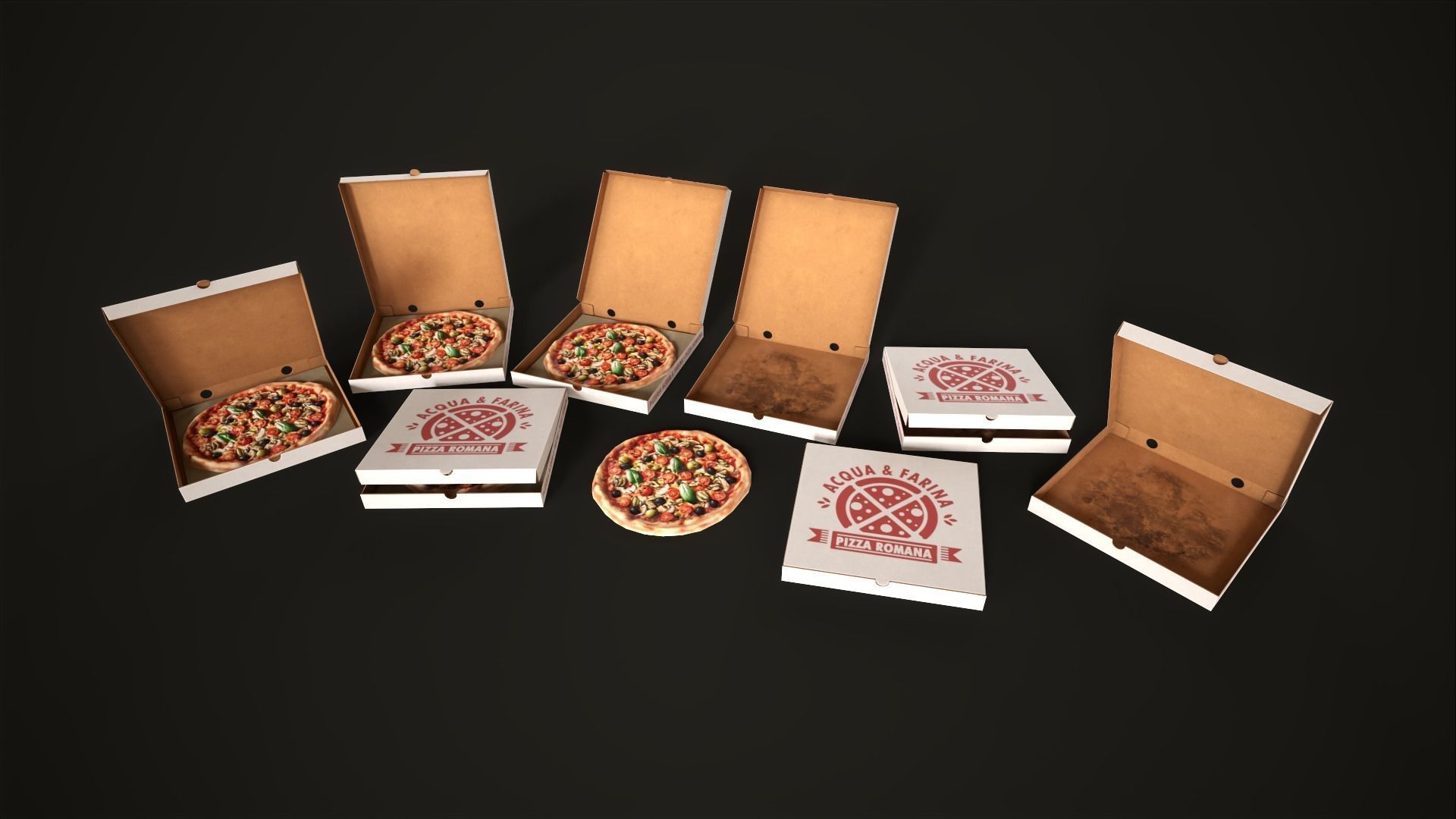 Pizza with box Low-poly 3D model_2
