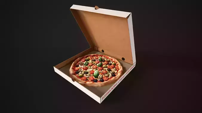Pizza with box Low-poly 3D model Pizza with box Low-poly 3D model