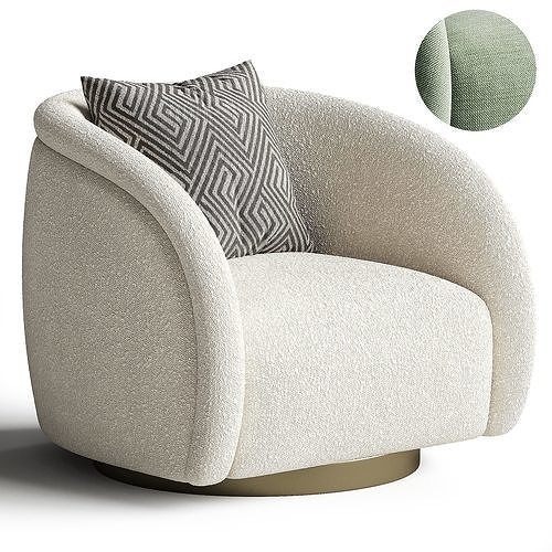 Swivel Armchair In Boucle Fabrics and Brushed Brass Base 3D model