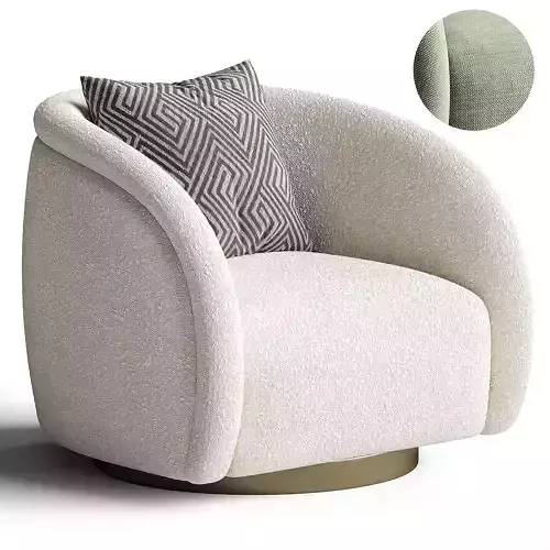Swivel Armchair In Boucle Fabrics and Brushed Brass Base