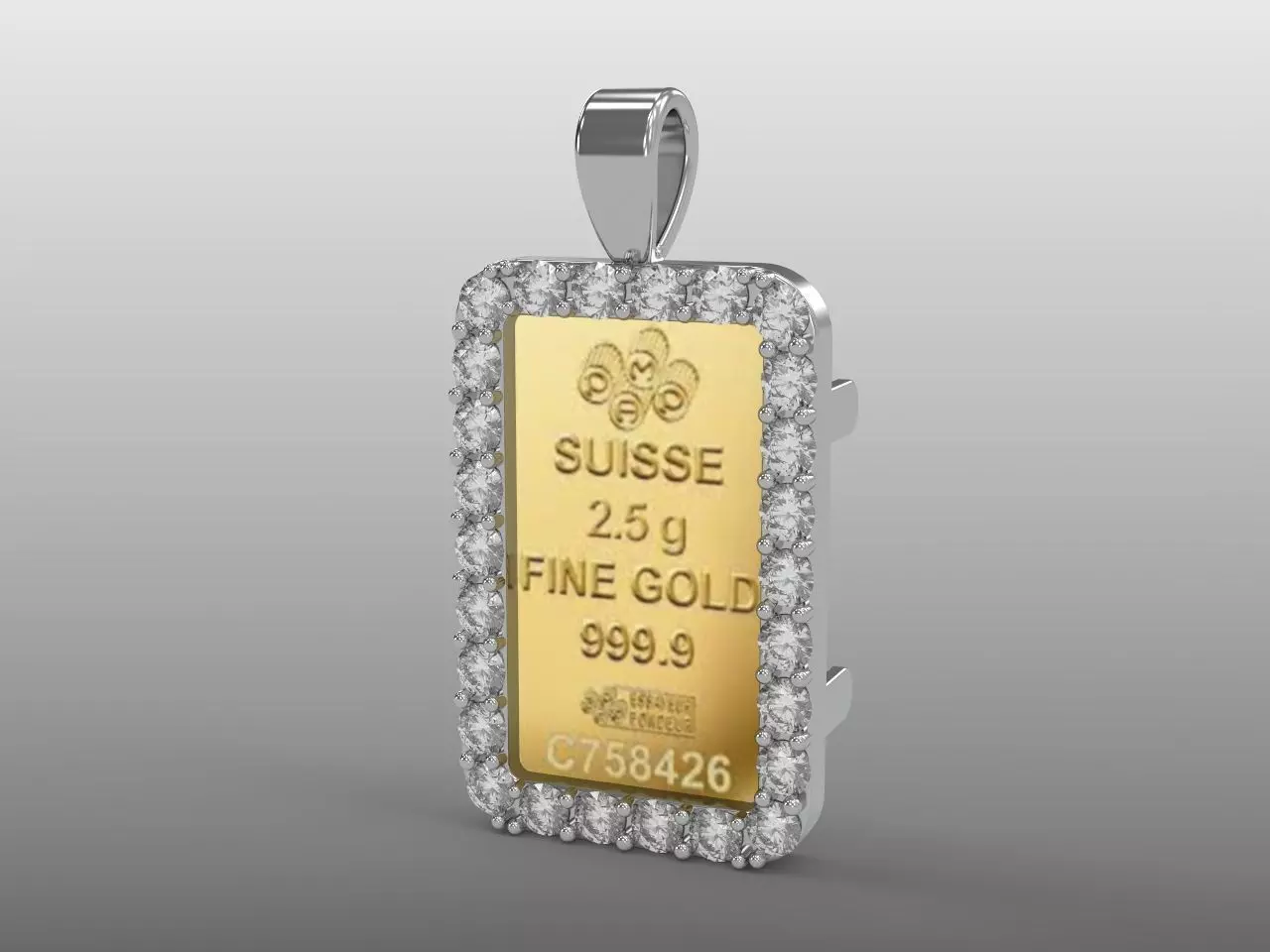 diamond credit suisse fortuna gold pamp bar frame 3D print model_0