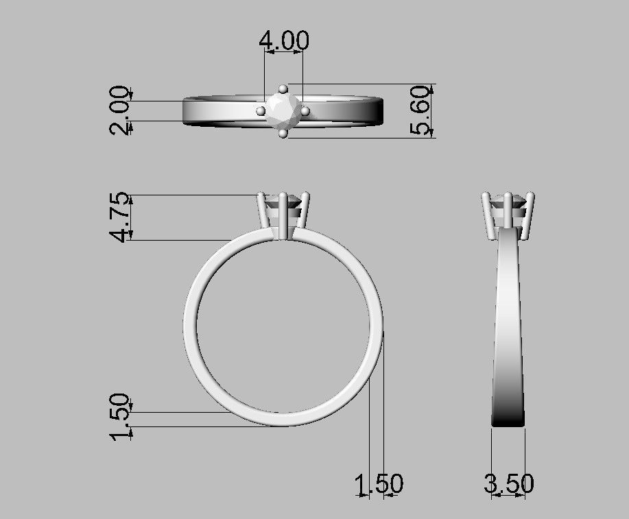 4mm Engagement Ring 3D print model_3