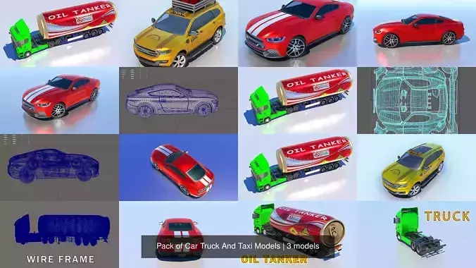 Pack of Car Truck And Taxi Models
