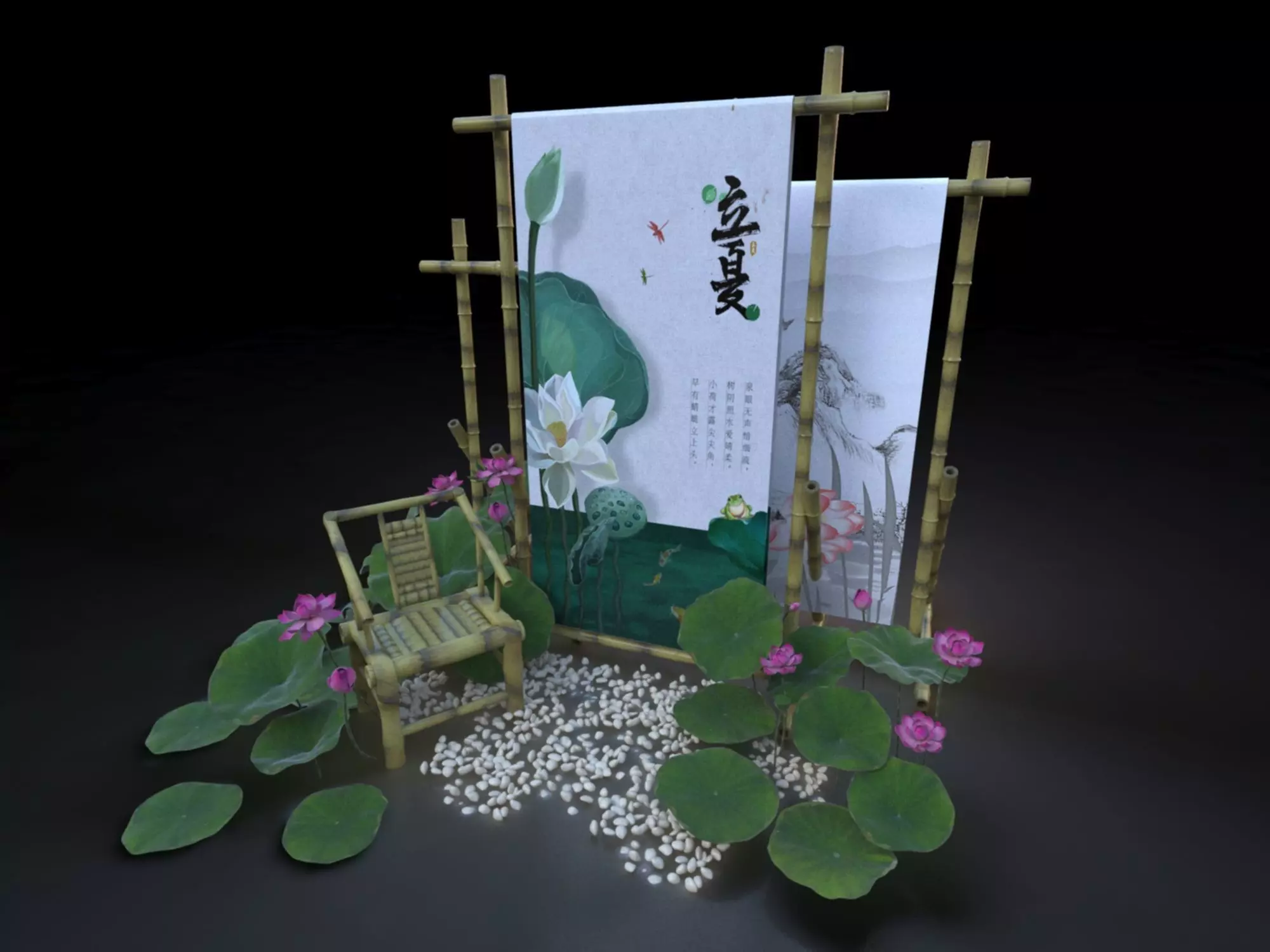Chinese Style Beautiful Chen Tea Rest Area Lotus  3D model_0