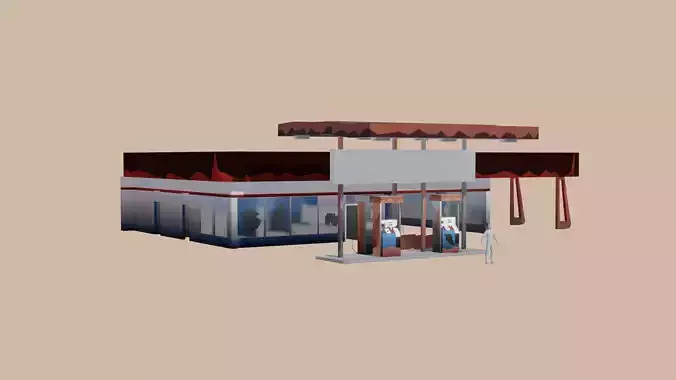 Low Poly stylized Old Gas Station