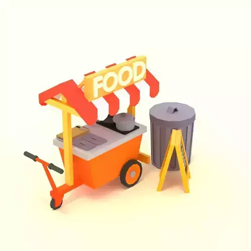 Stylized Food Cart and Game-Ready Asset Low-poly 3D model