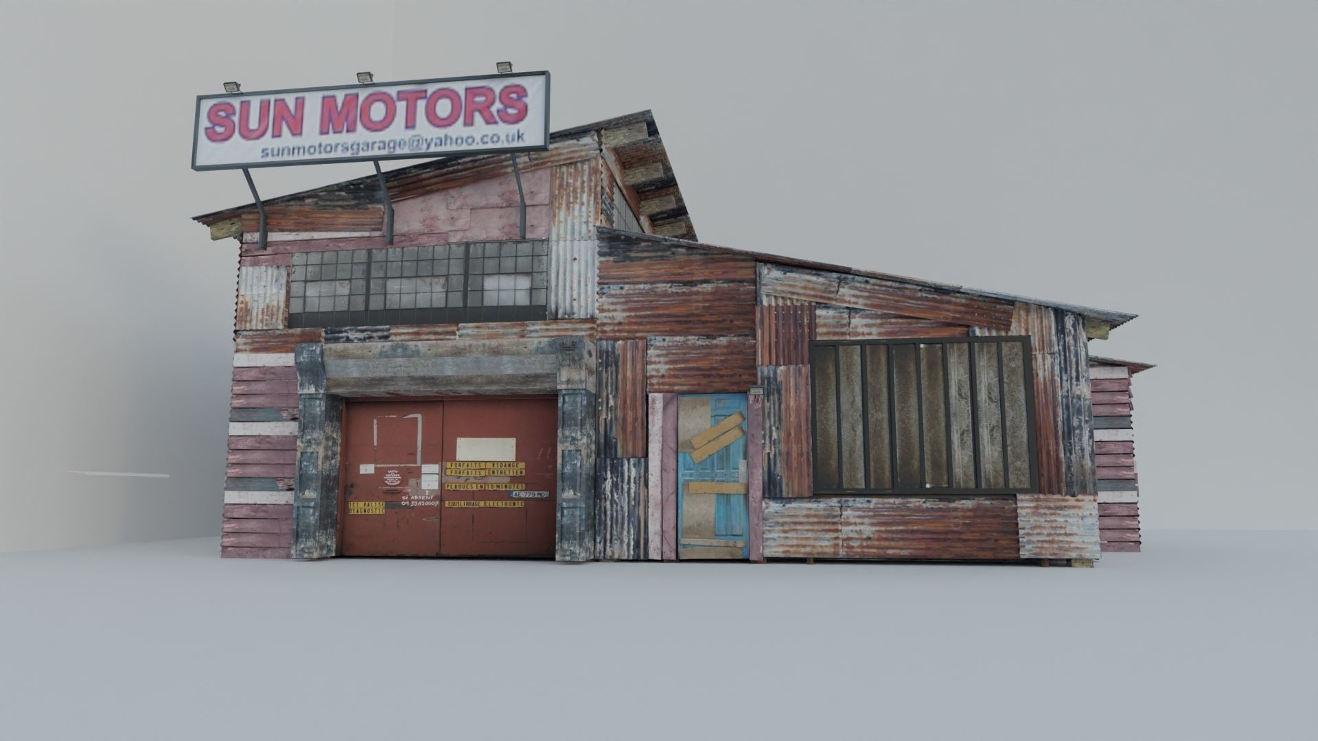 Shanty Garage Sun Motors Free low-poly 3D model_1