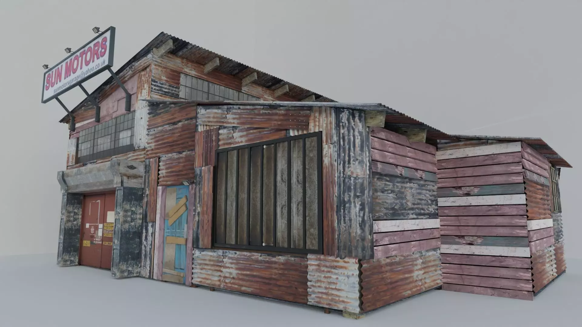 Shanty Garage Sun Motors Free low-poly 3D model_0