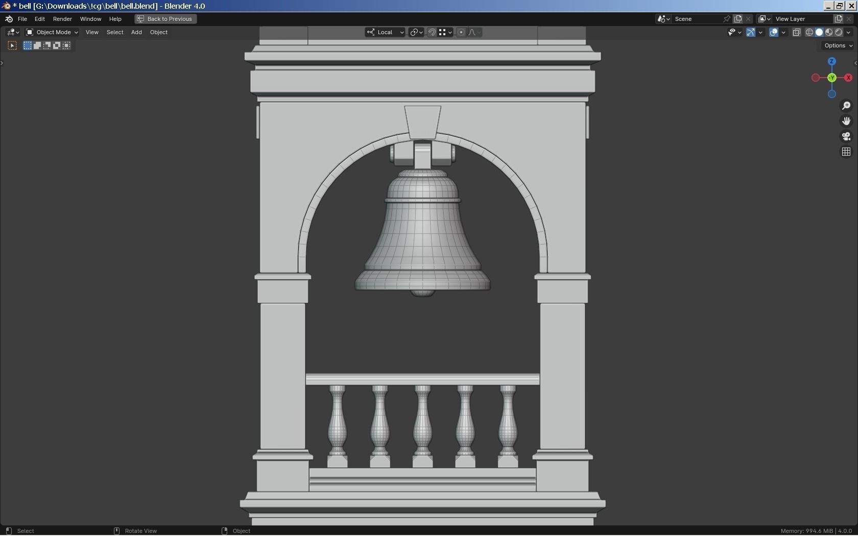 Bell-Clock Tower Low-poly 3D model_8
