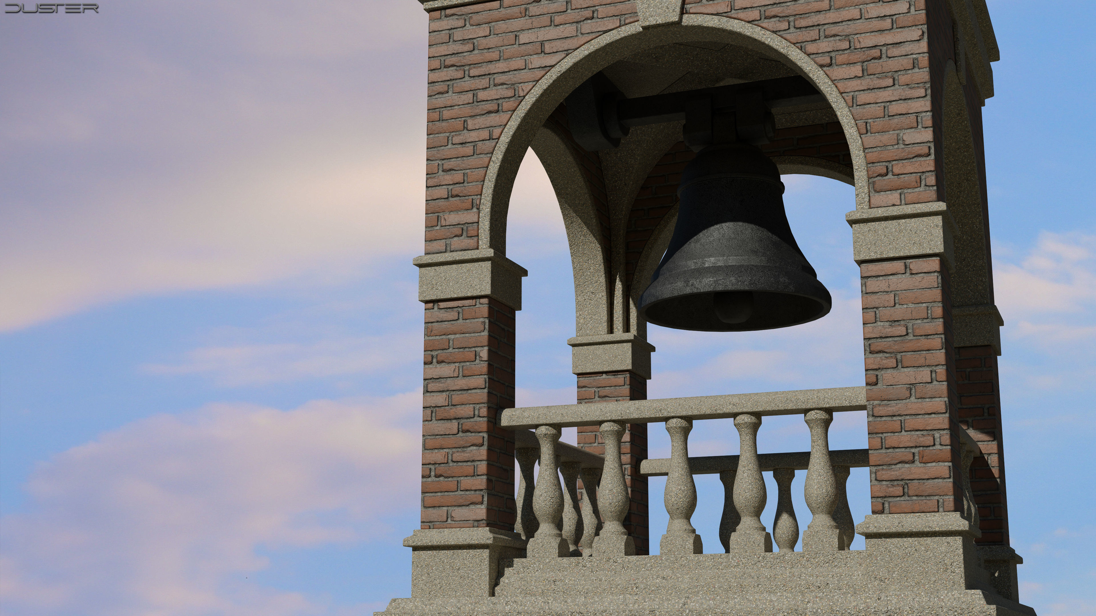 Bell-Clock Tower Low-poly 3D model_3