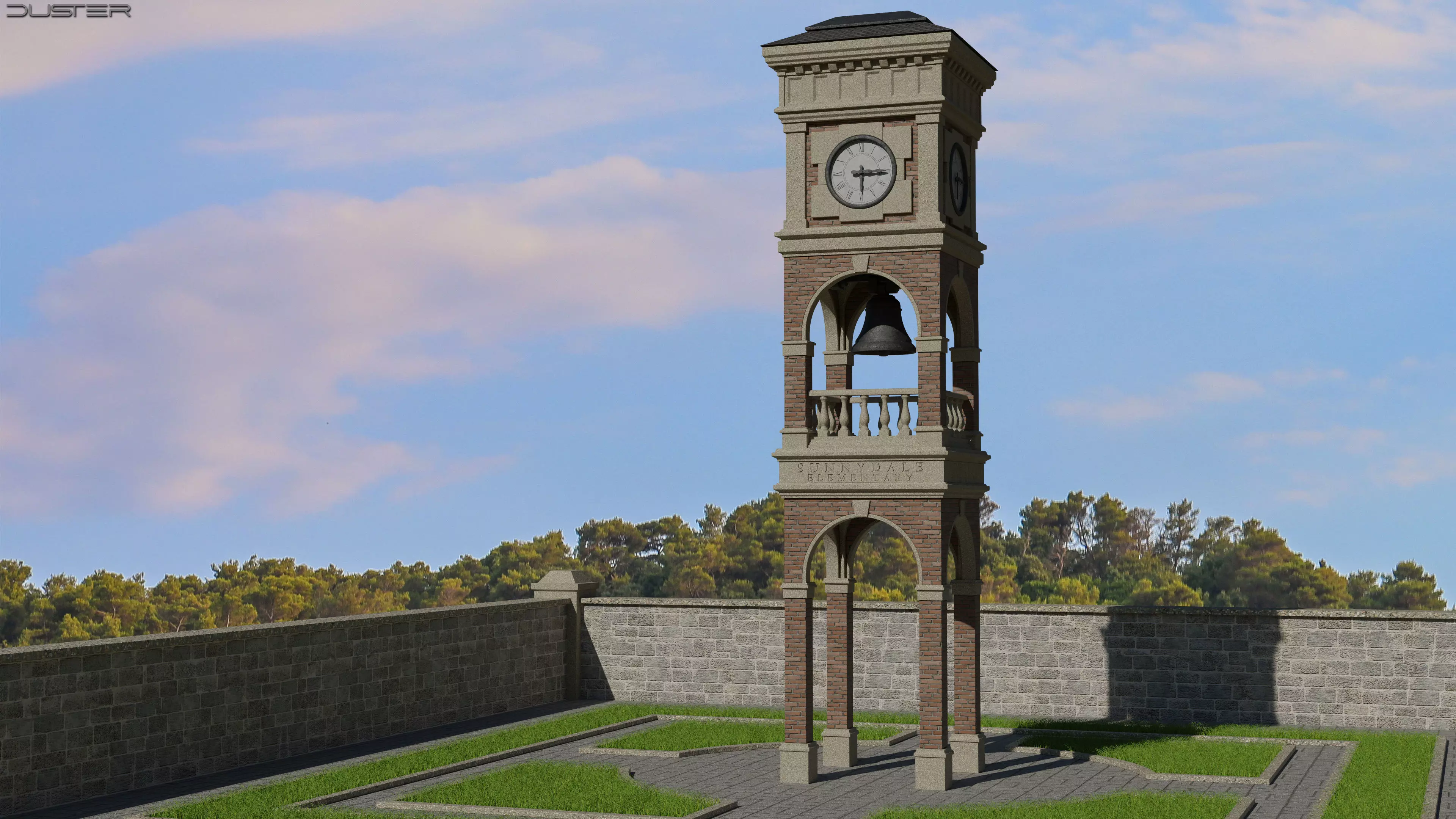 Bell-Clock Tower Low-poly 3D model_0
