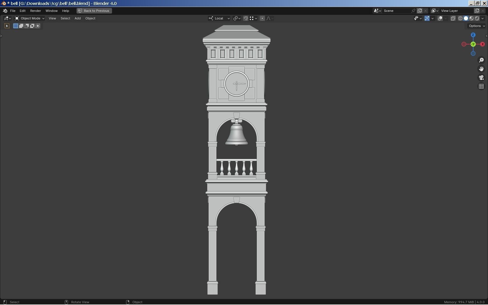 Bell-Clock Tower Low-poly 3D model_5