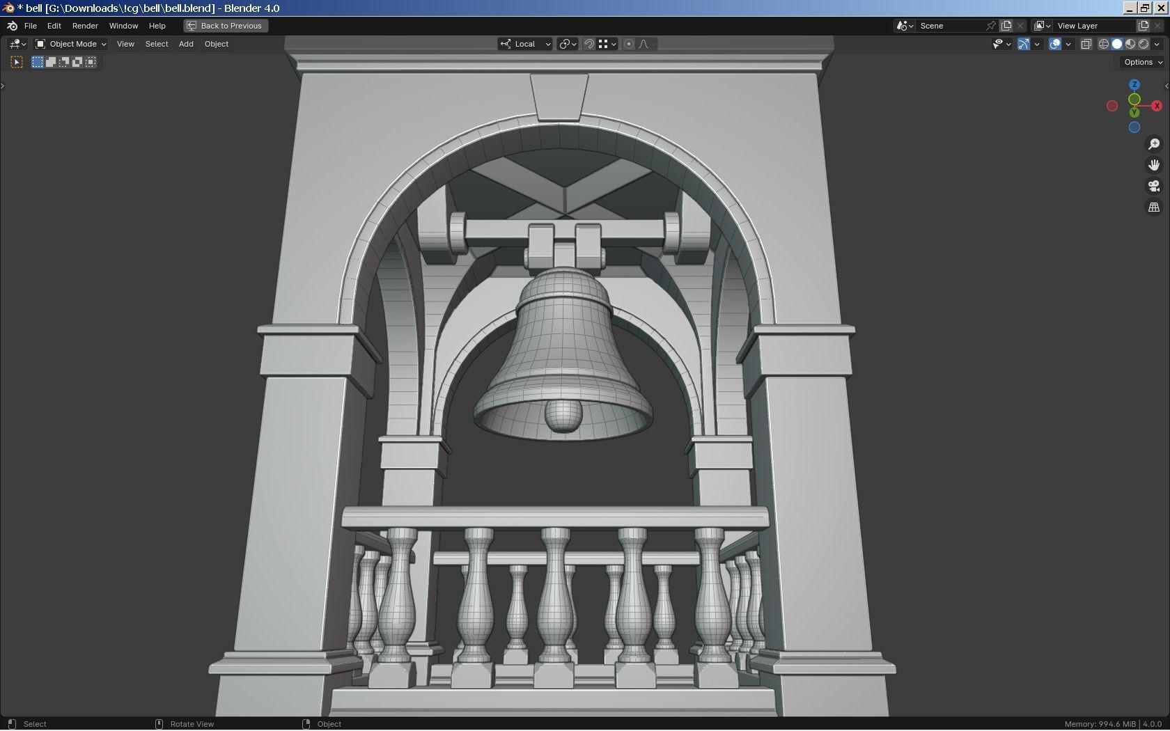 Bell-Clock Tower Low-poly 3D model_10