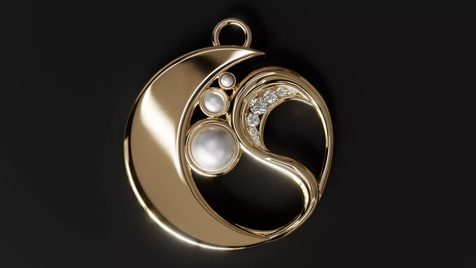 Luxurious 3D Printable Golden Pendant with Pearls 3D print model