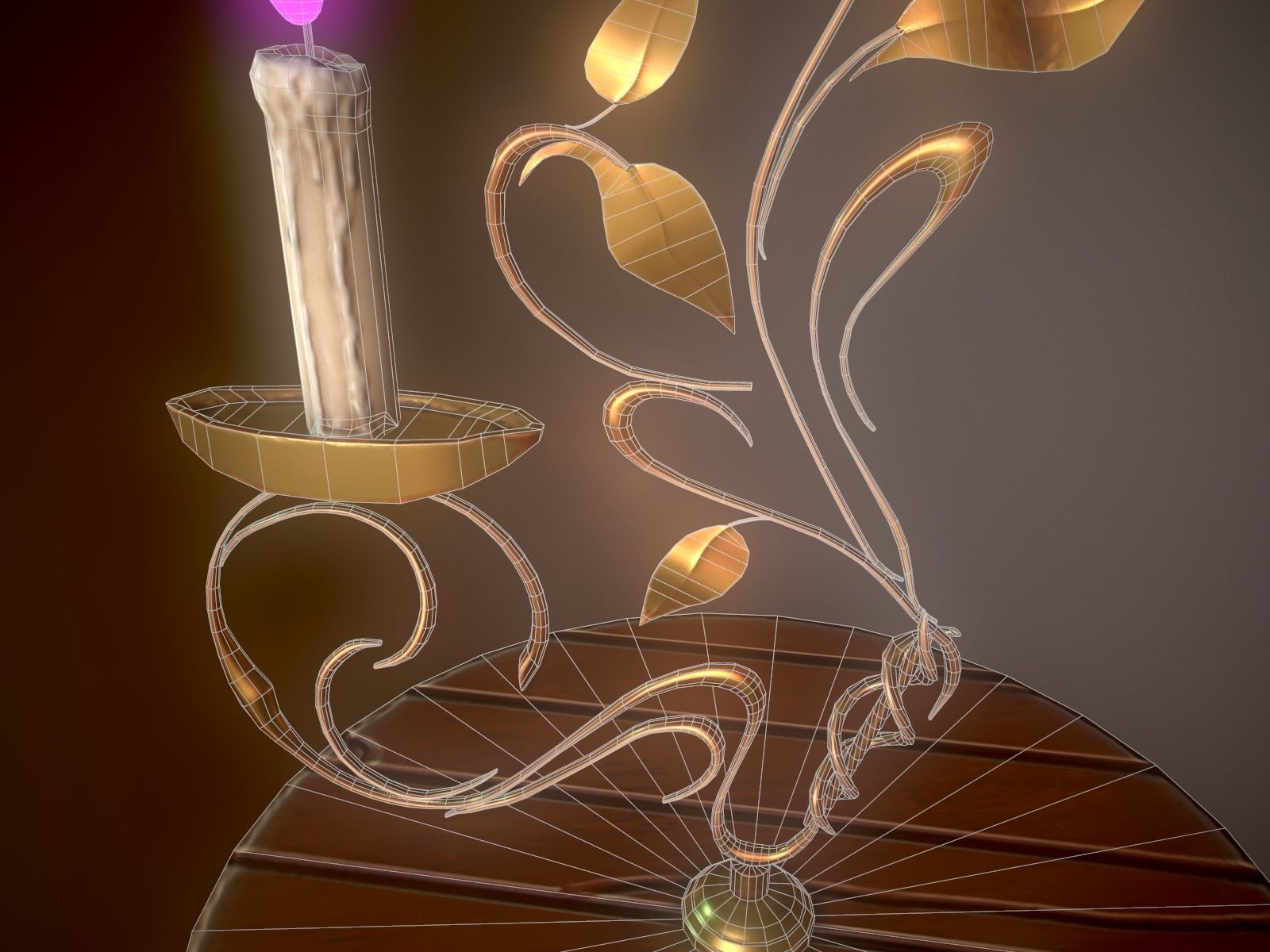 Stylized Candlestick with Candle Low-poly 3D model_8