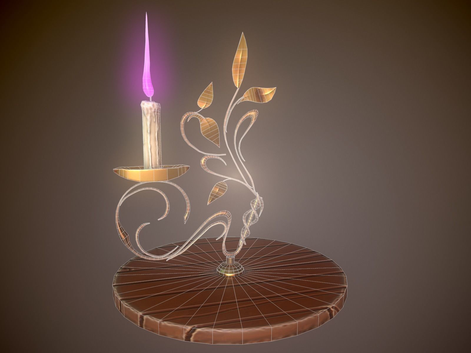 Stylized Candlestick with Candle Low-poly 3D model_2