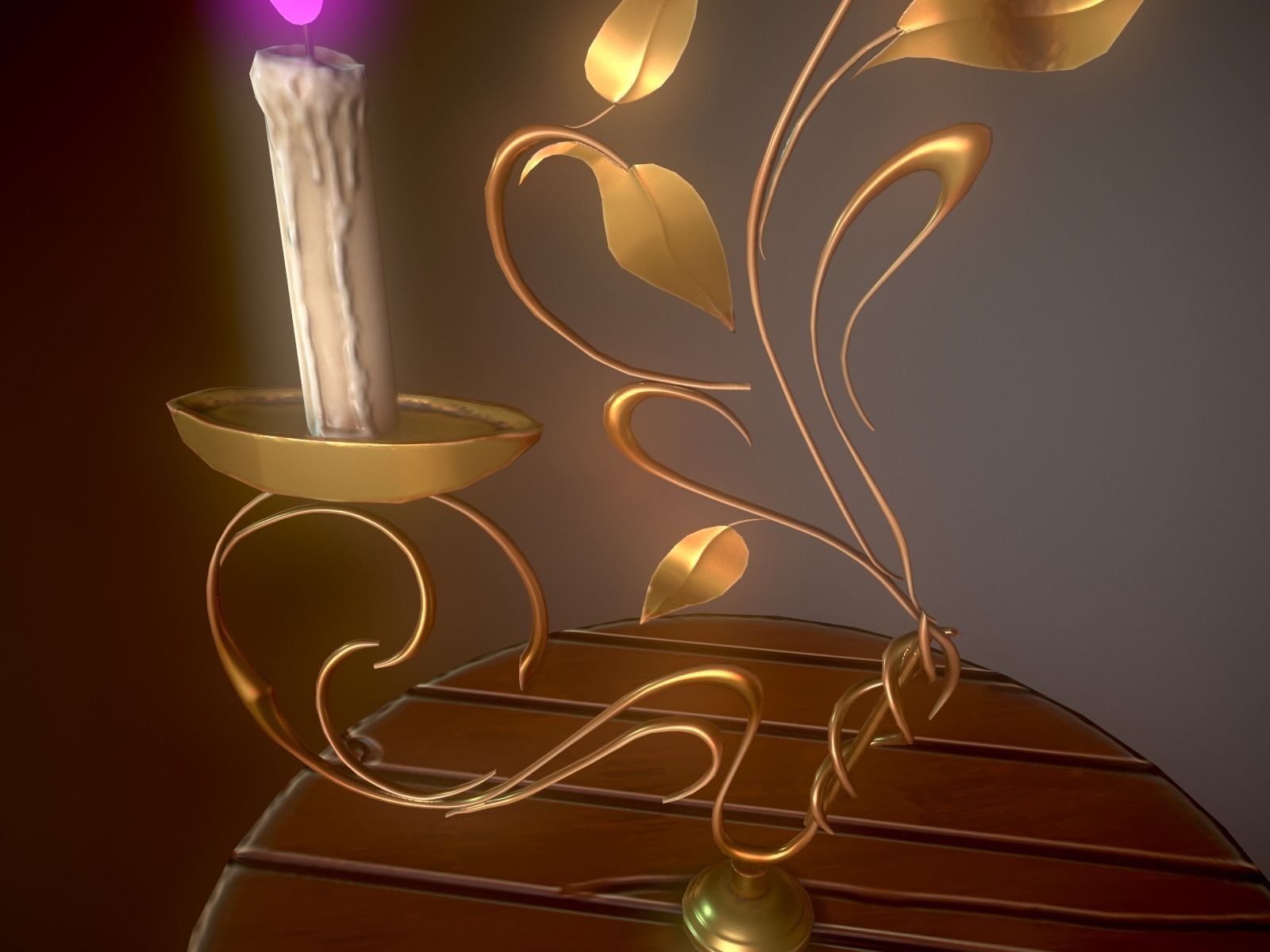Stylized Candlestick with Candle Low-poly 3D model_7