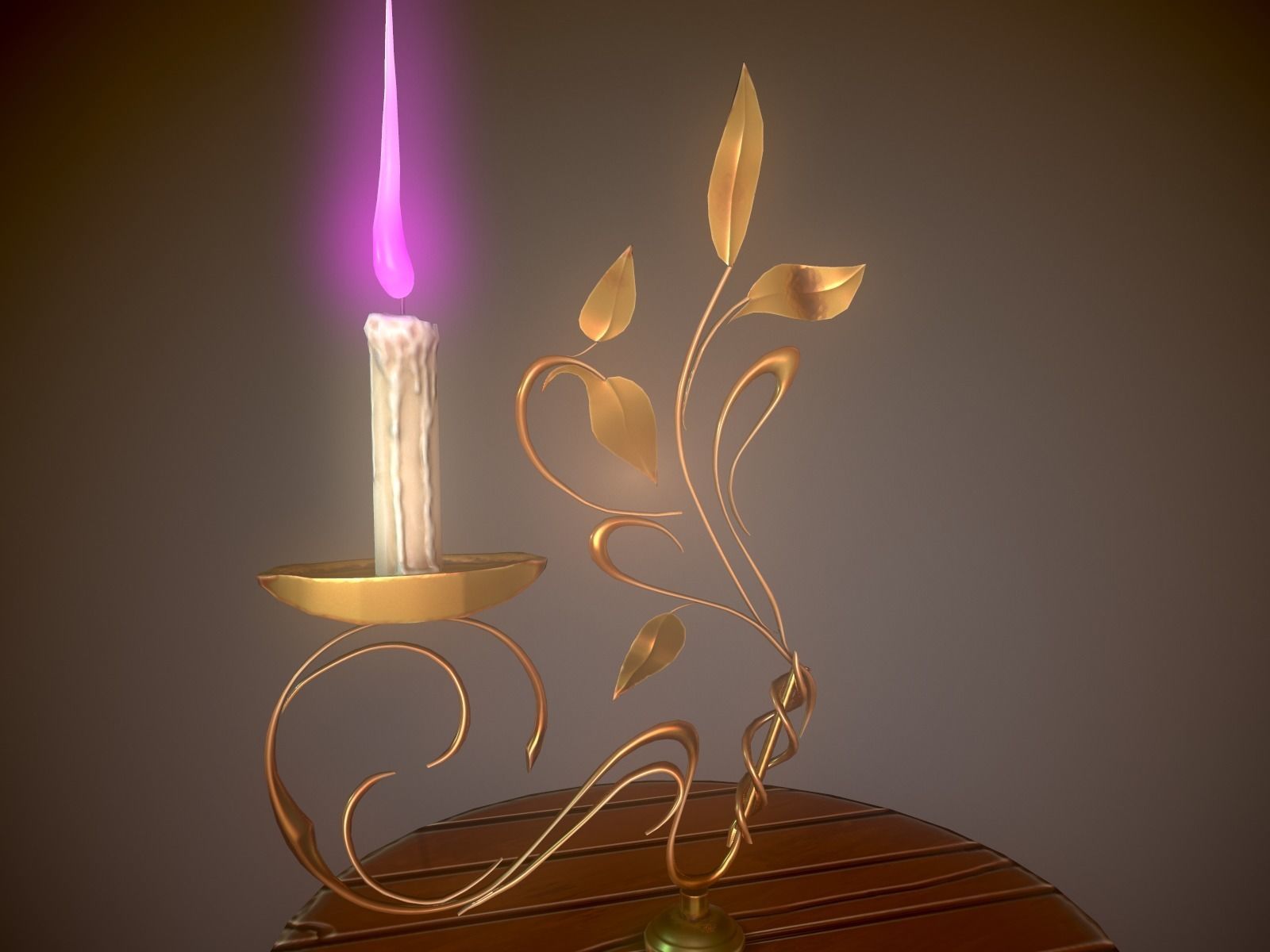 Stylized Candlestick with Candle Low-poly 3D model_4