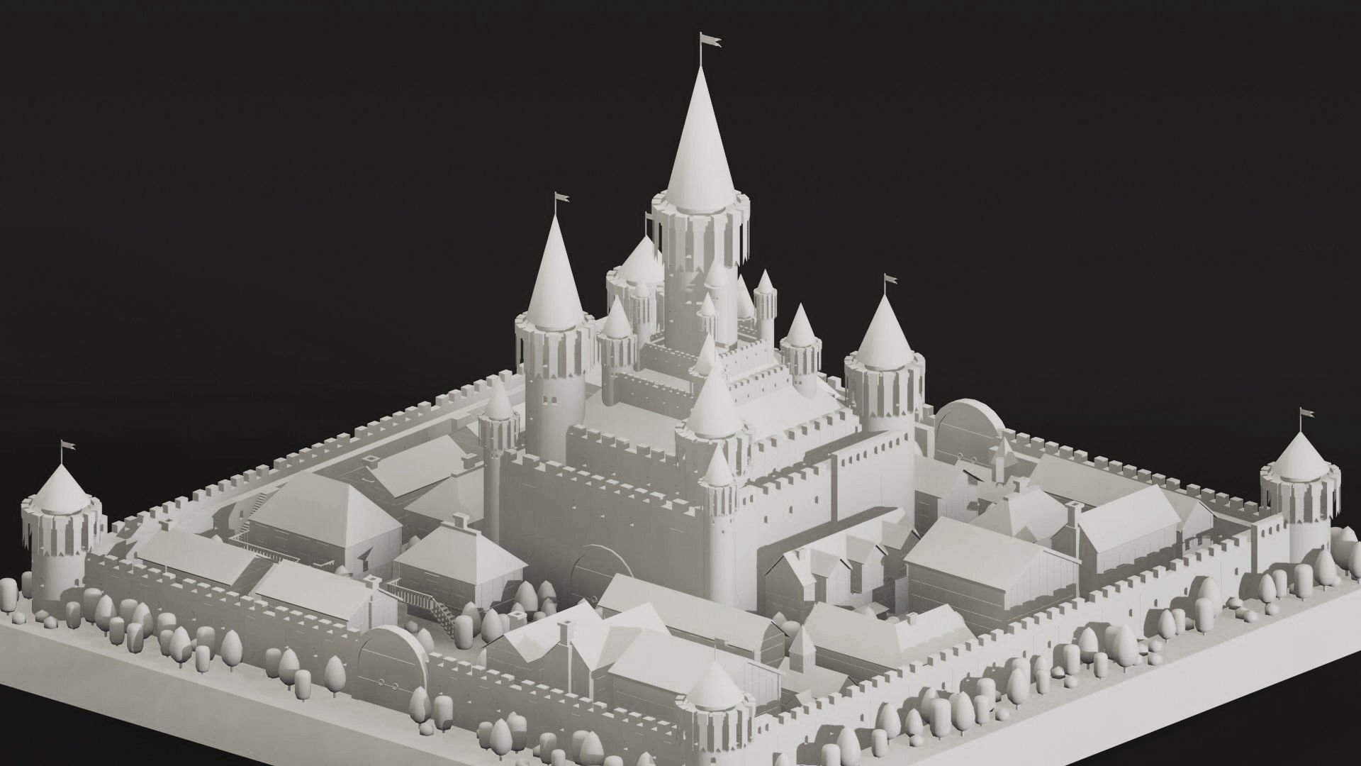 Low Poly Medieval Castle Town Pack Low-poly 3D model_1