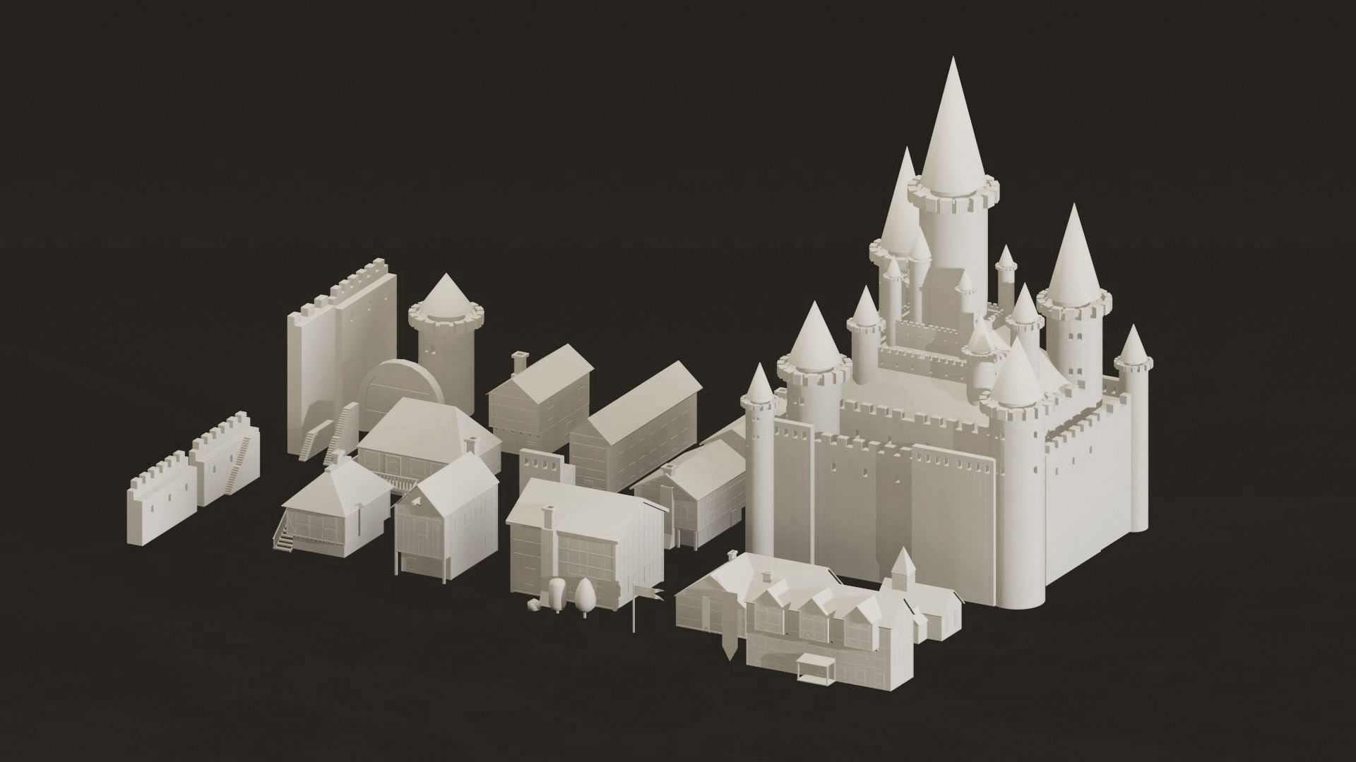Low Poly Medieval Castle Town Pack Low-poly 3D model_2