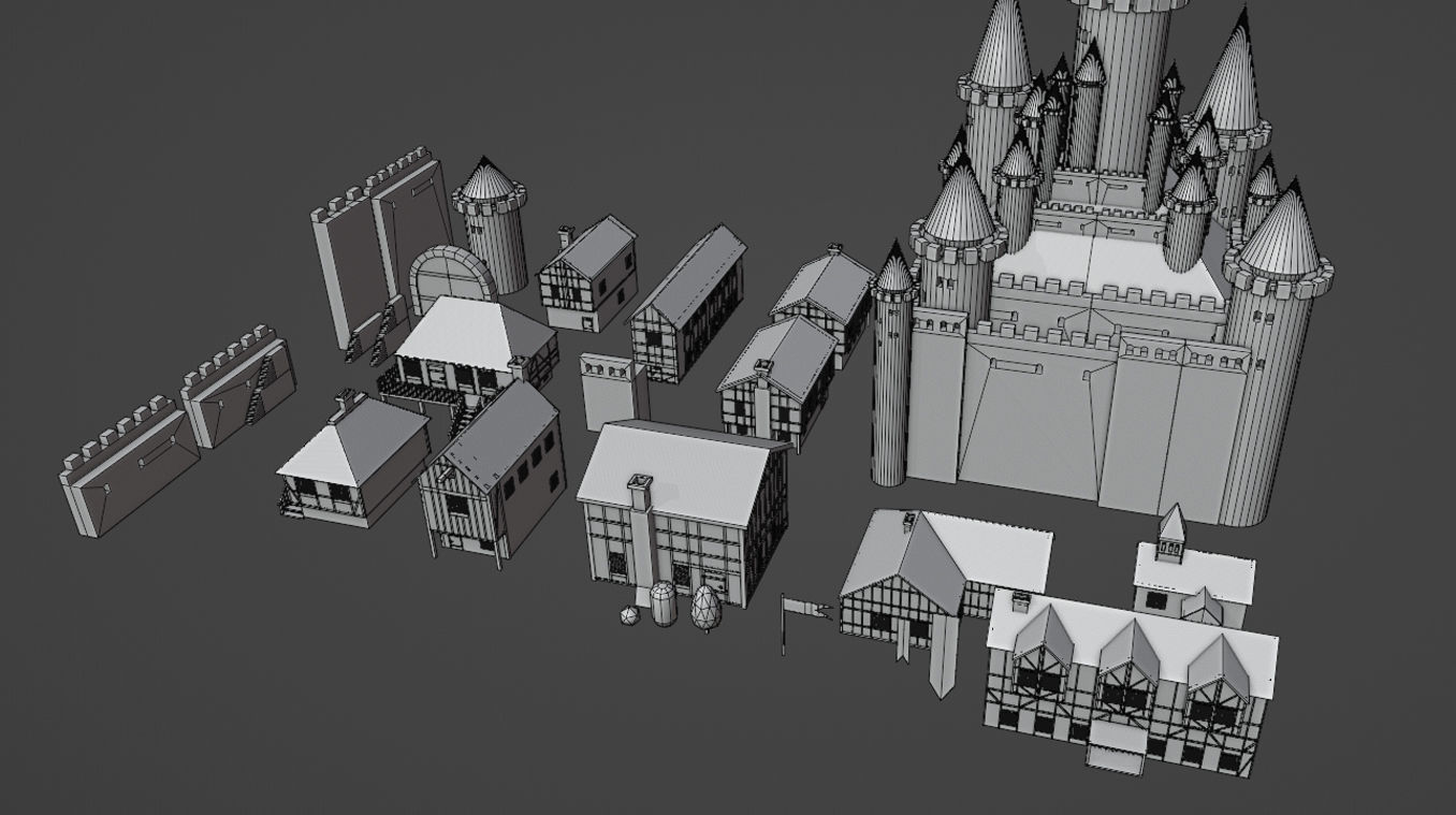 Low Poly Medieval Castle Town Pack Low-poly 3D model_9