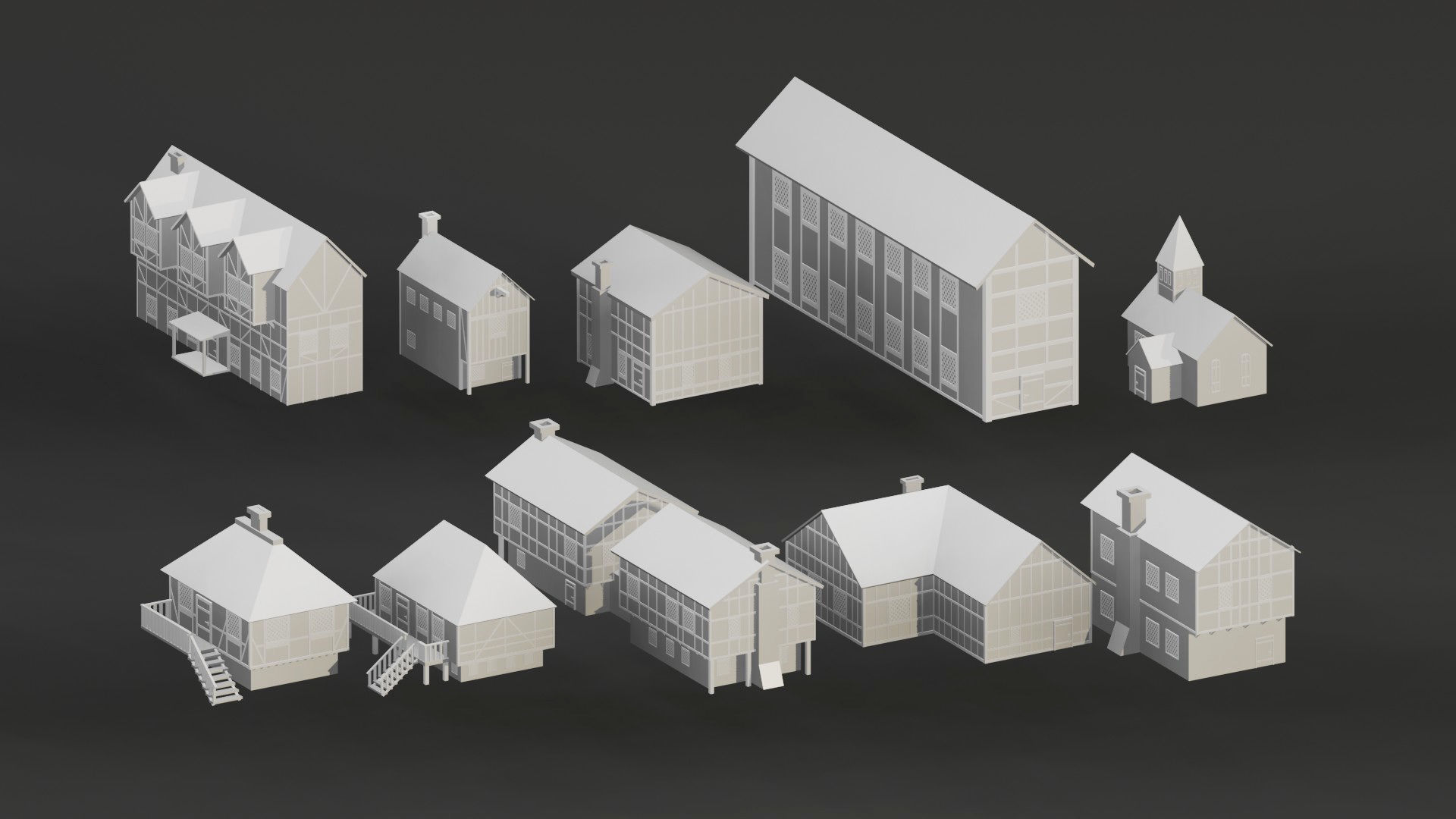 Low Poly Medieval Castle Town Pack Low-poly 3D model_3