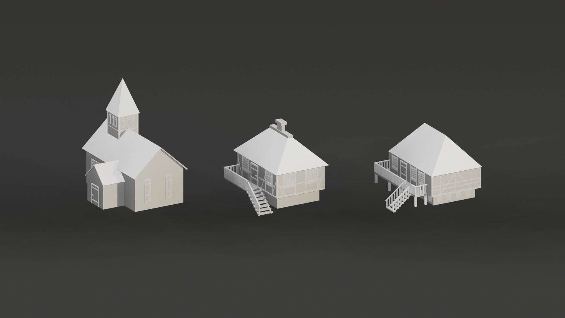 Low Poly Medieval Castle Town Pack Low-poly 3D model_5