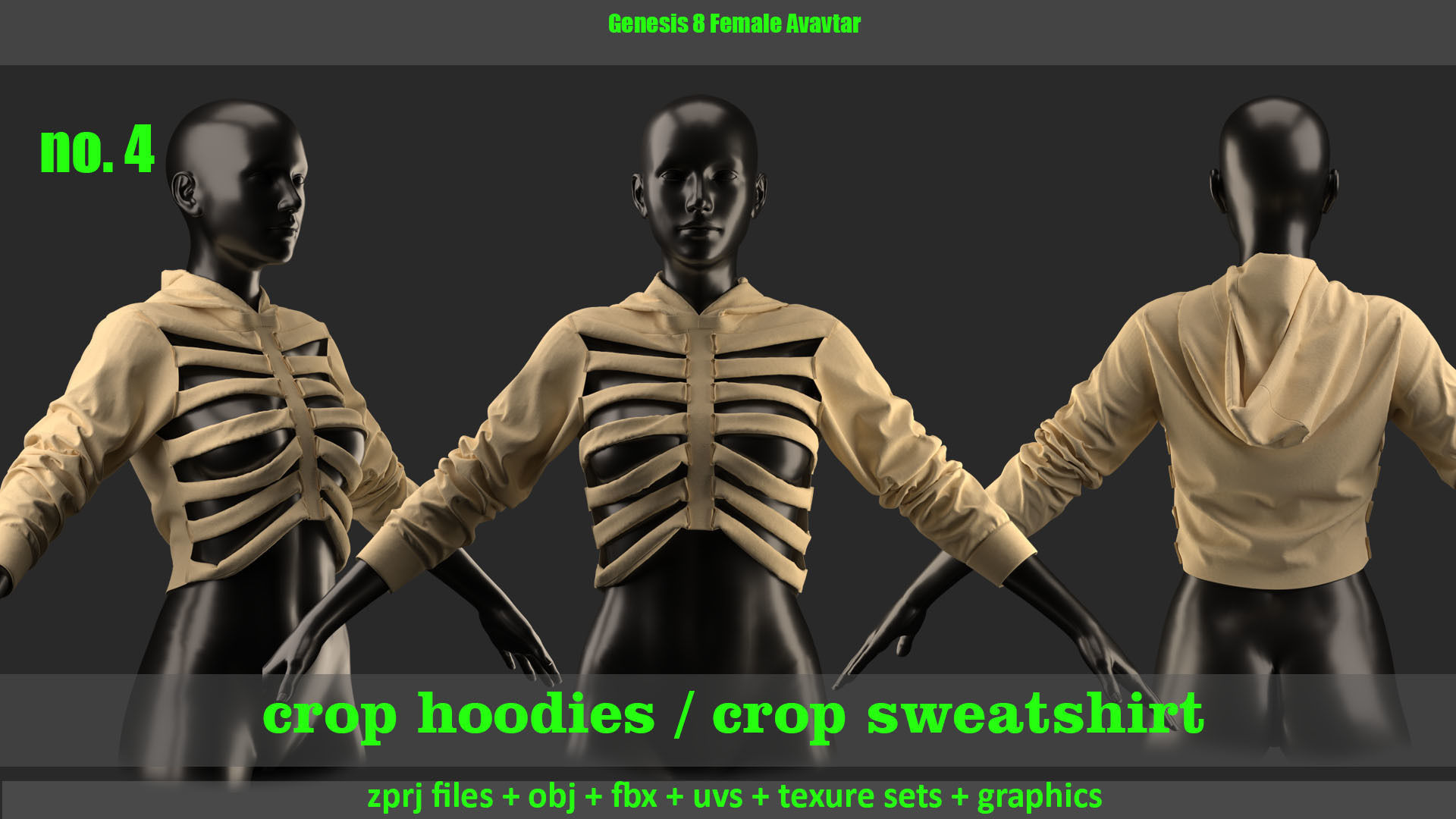10 crop hoodies and crop sweatshirts 3D model_6