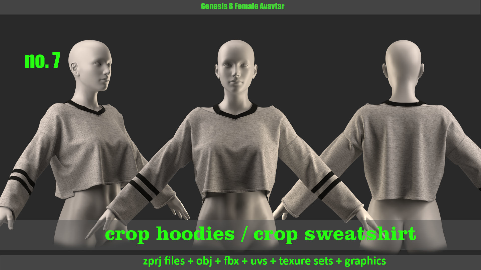 10 crop hoodies and crop sweatshirts 3D model_7