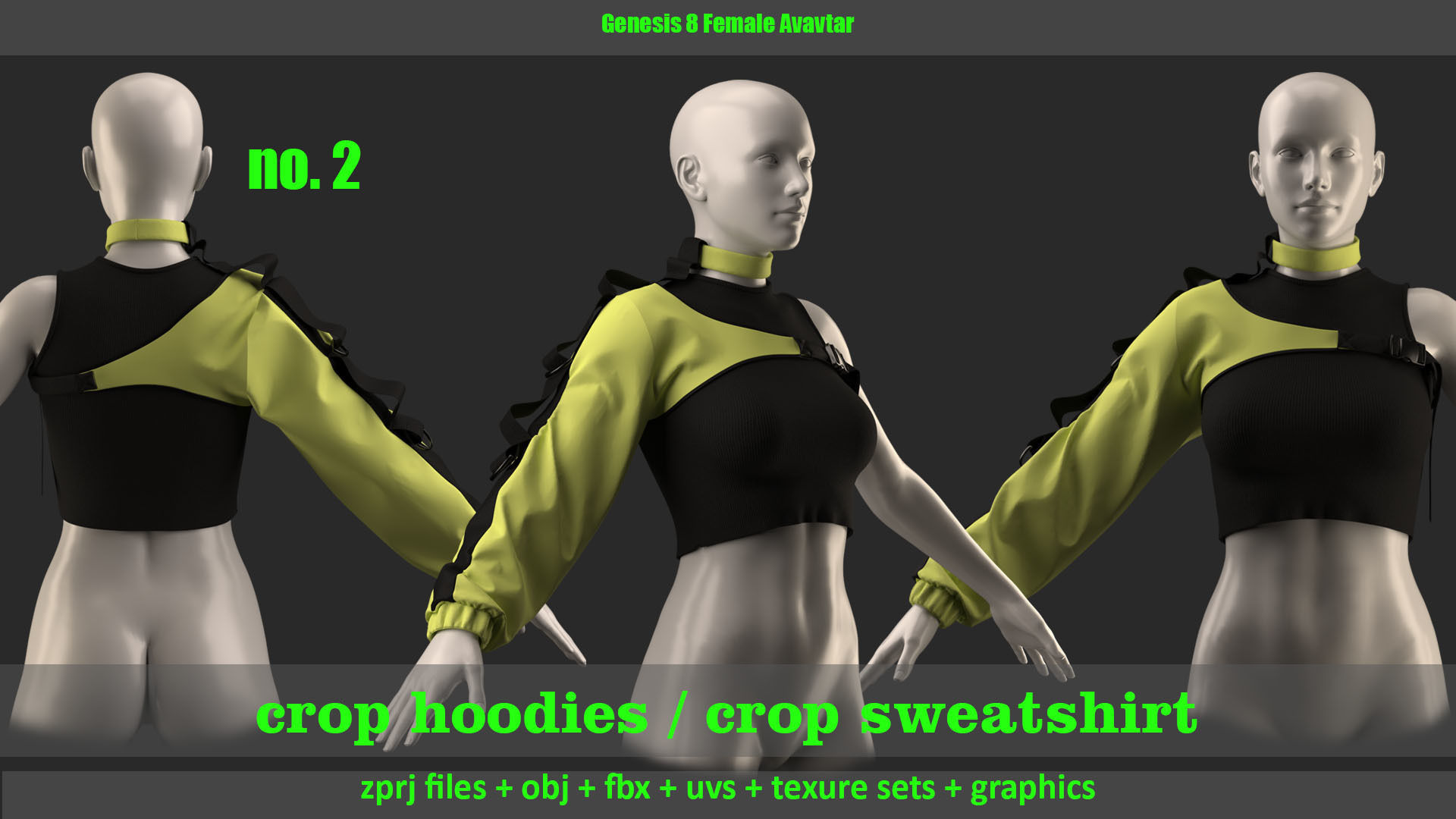 10 crop hoodies and crop sweatshirts 3D model_3