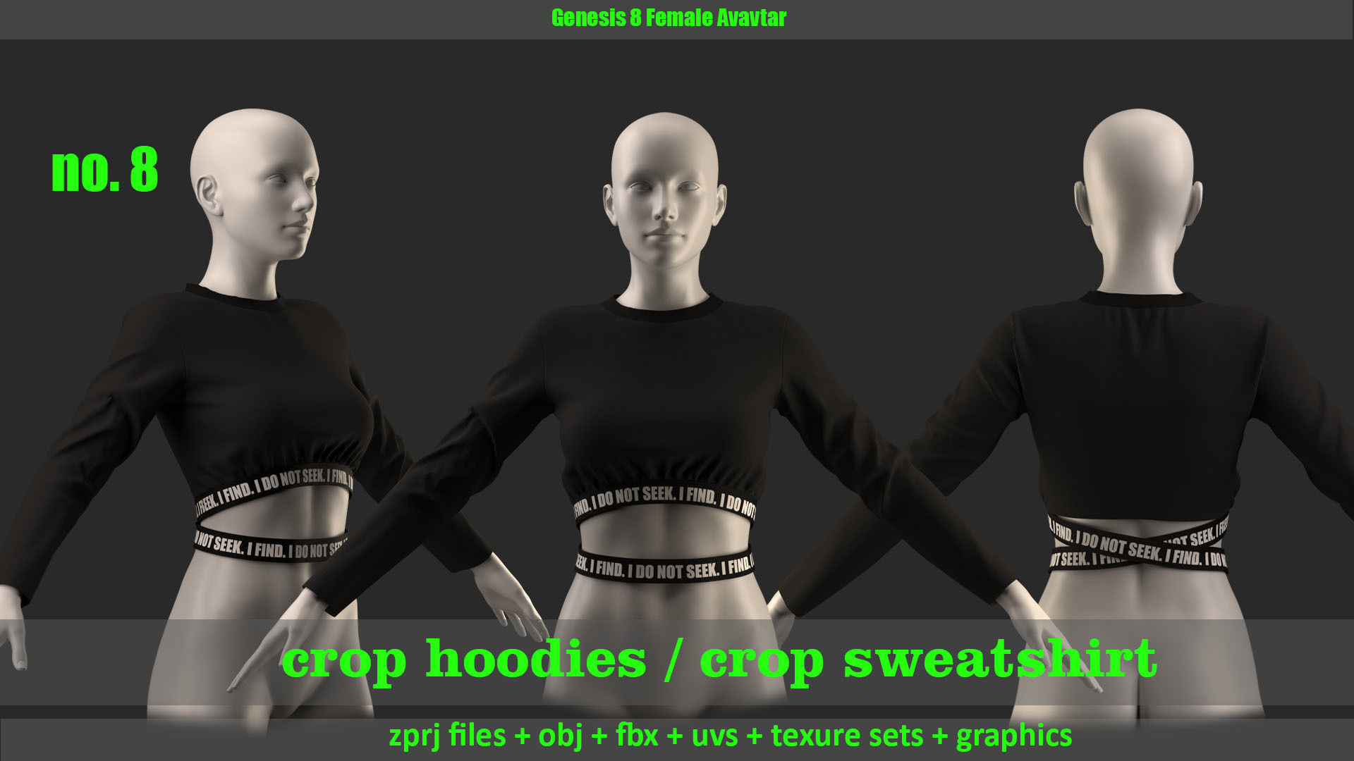 10 crop hoodies and crop sweatshirts 3D model_5