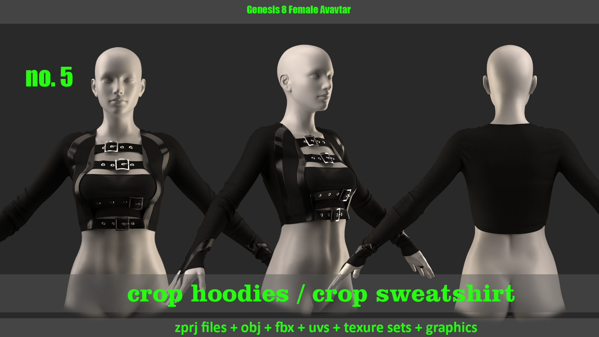 10 crop hoodies and crop sweatshirts 3D model_2