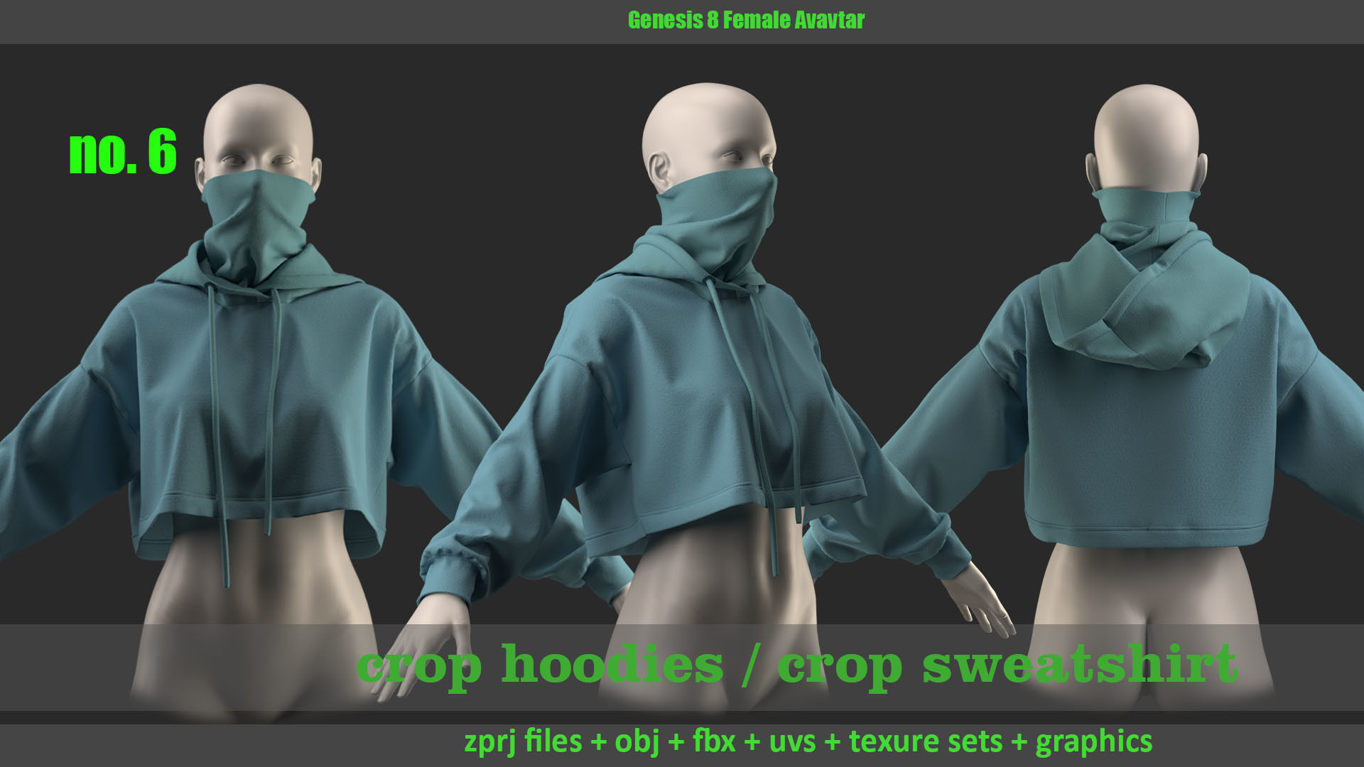 10 crop hoodies and crop sweatshirts 3D model_9